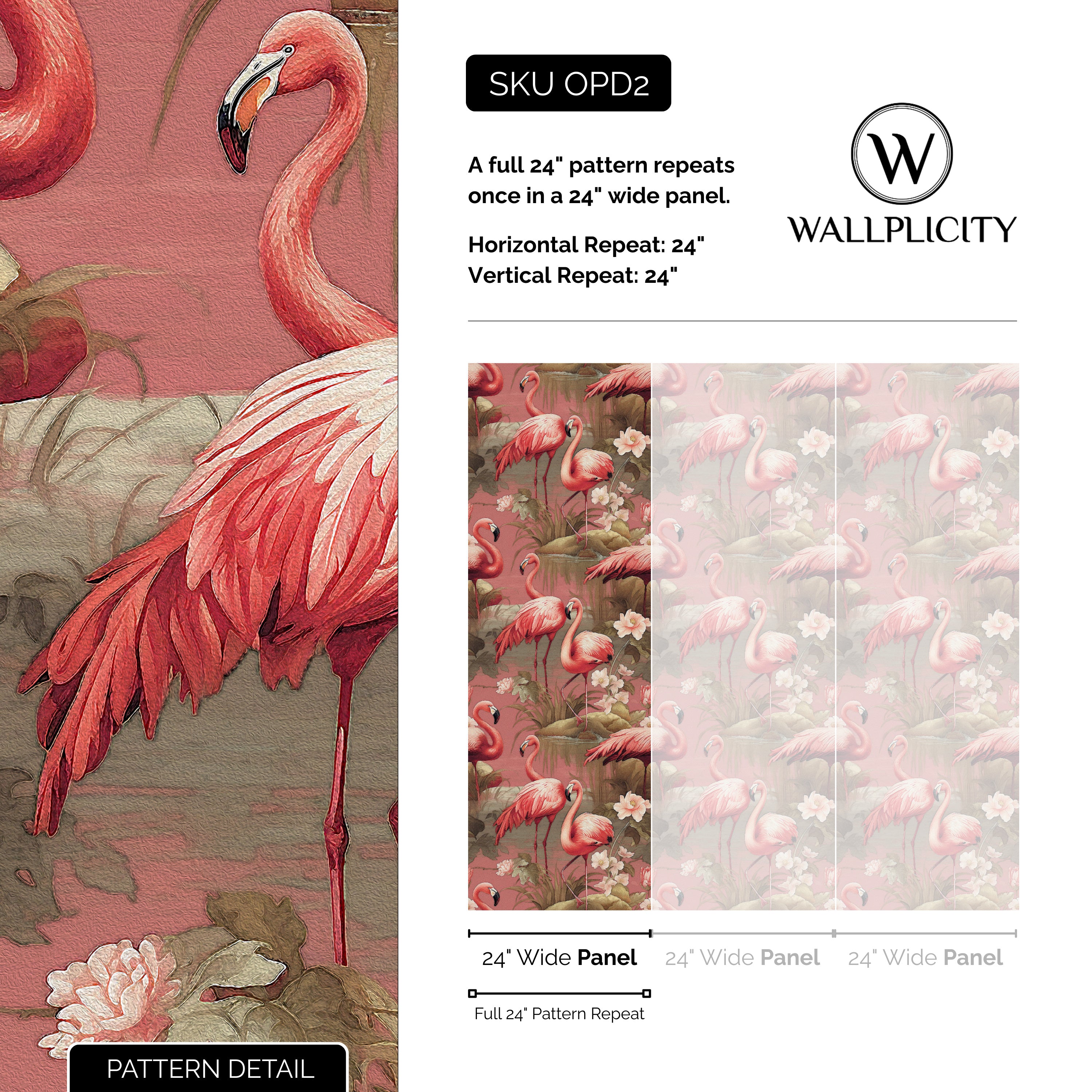 Flamingo Social wallpaper pattern detail and repeat size