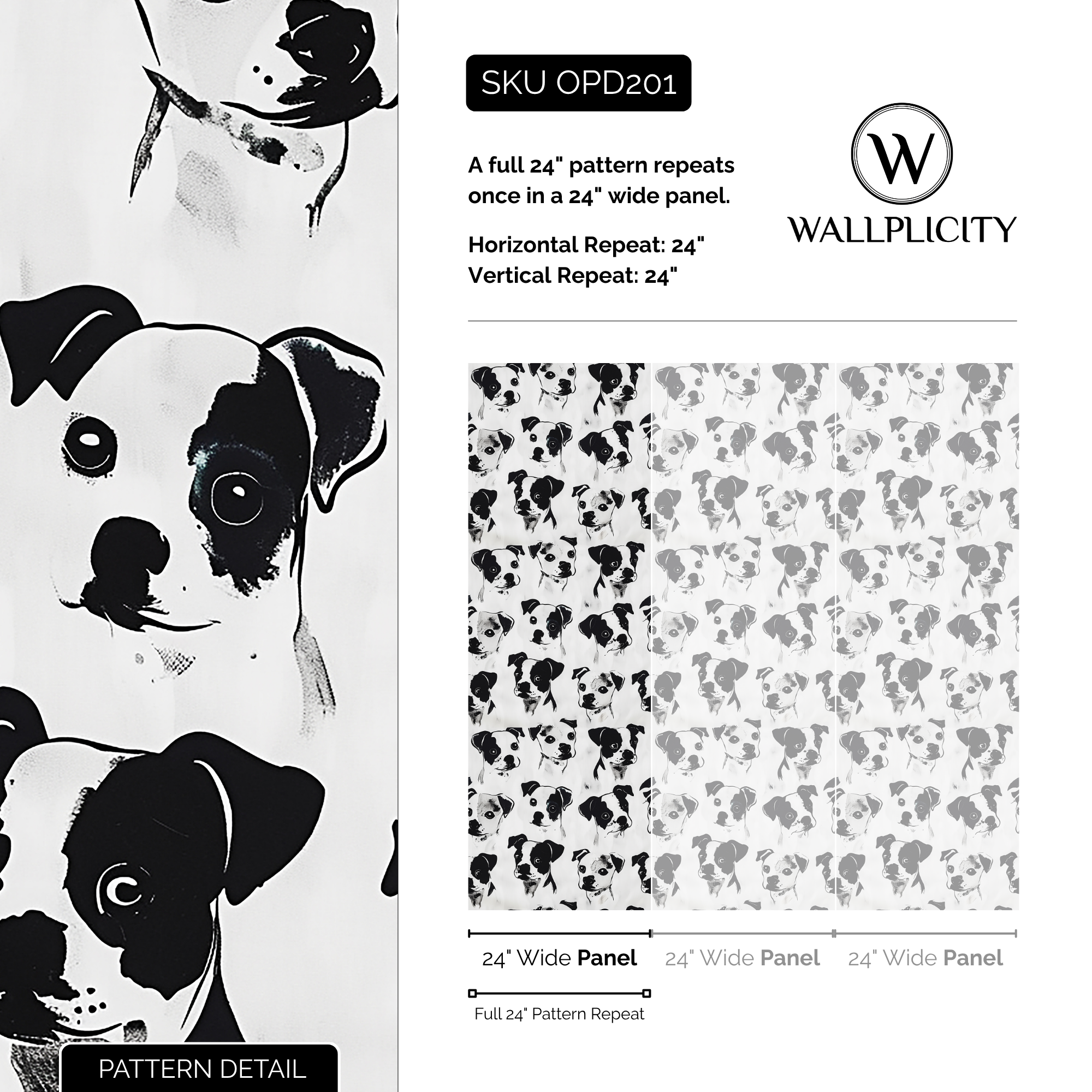 Pup Culture wallpaper pattern detail and repeat size