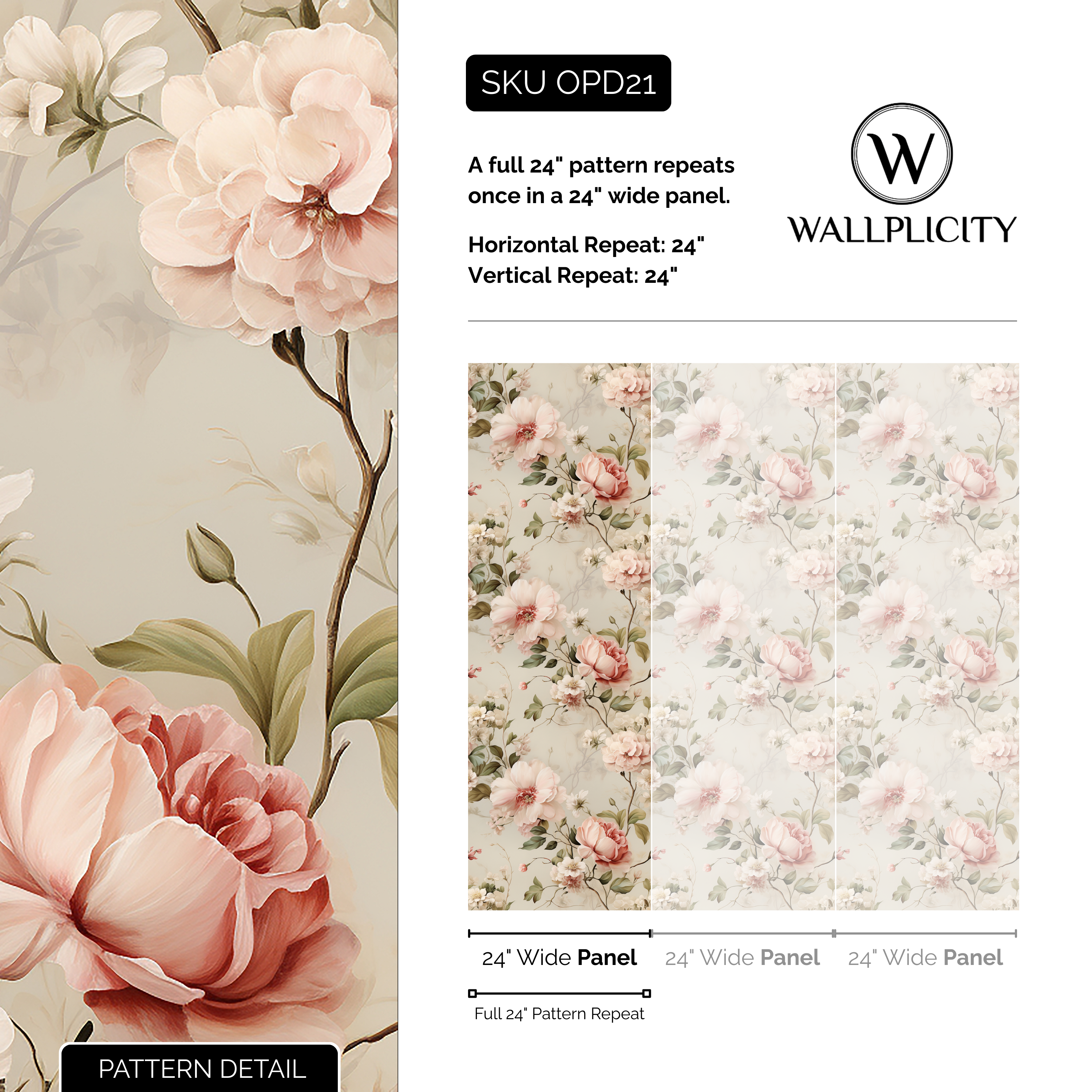 Midnight Garden wallpaper pattern detail and repeat size