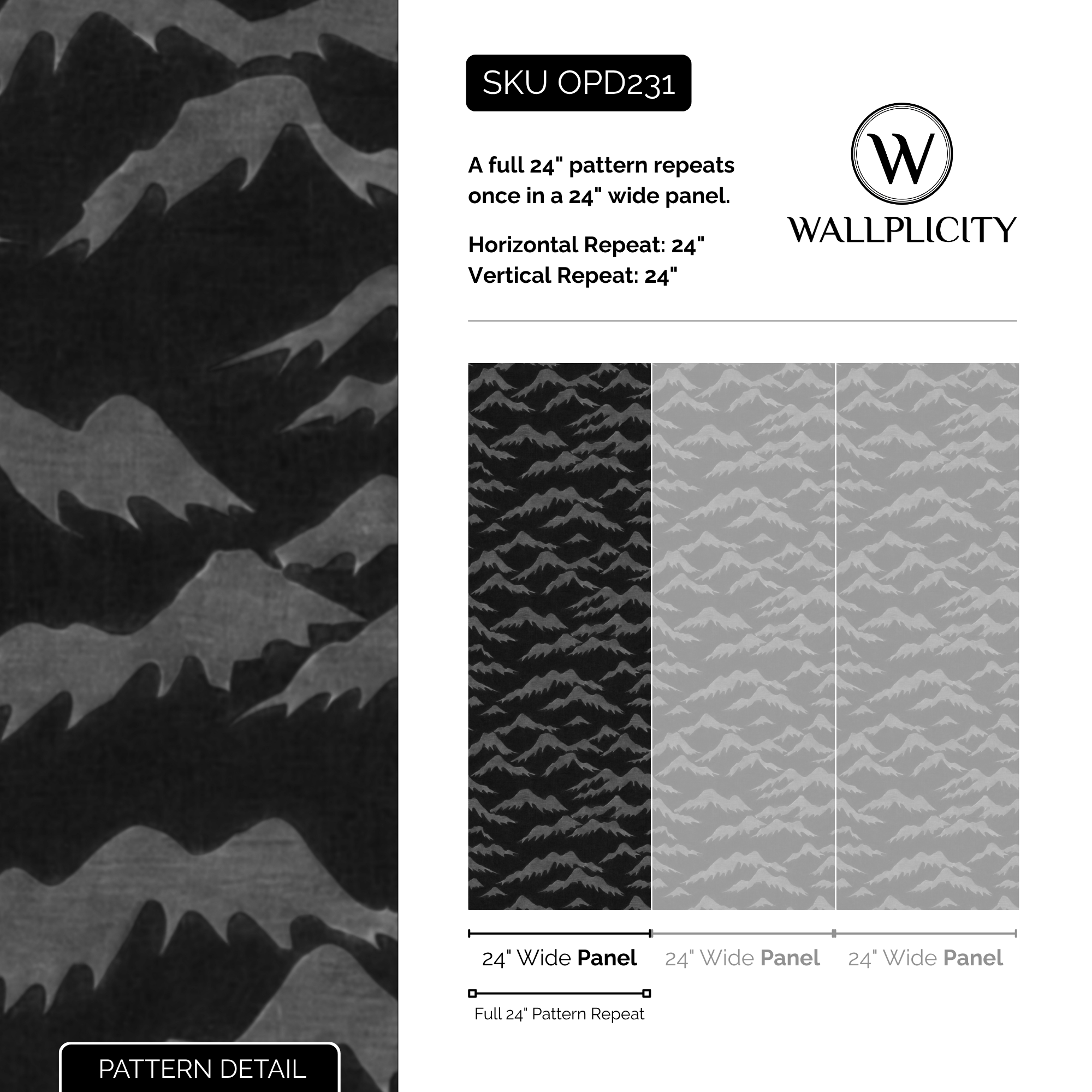 Misty Summit wallpaper pattern detail and repeat size