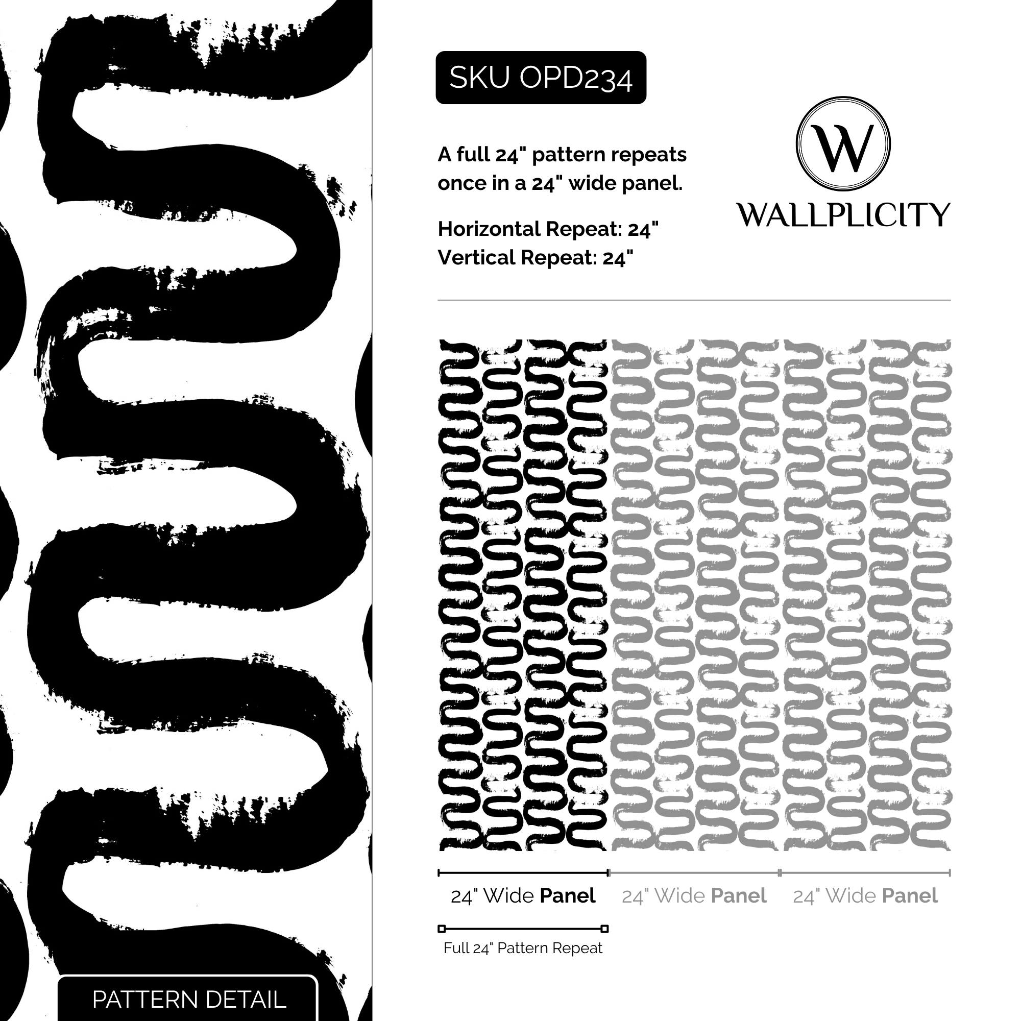 Squiggle wallpaper pattern detail and repeat size