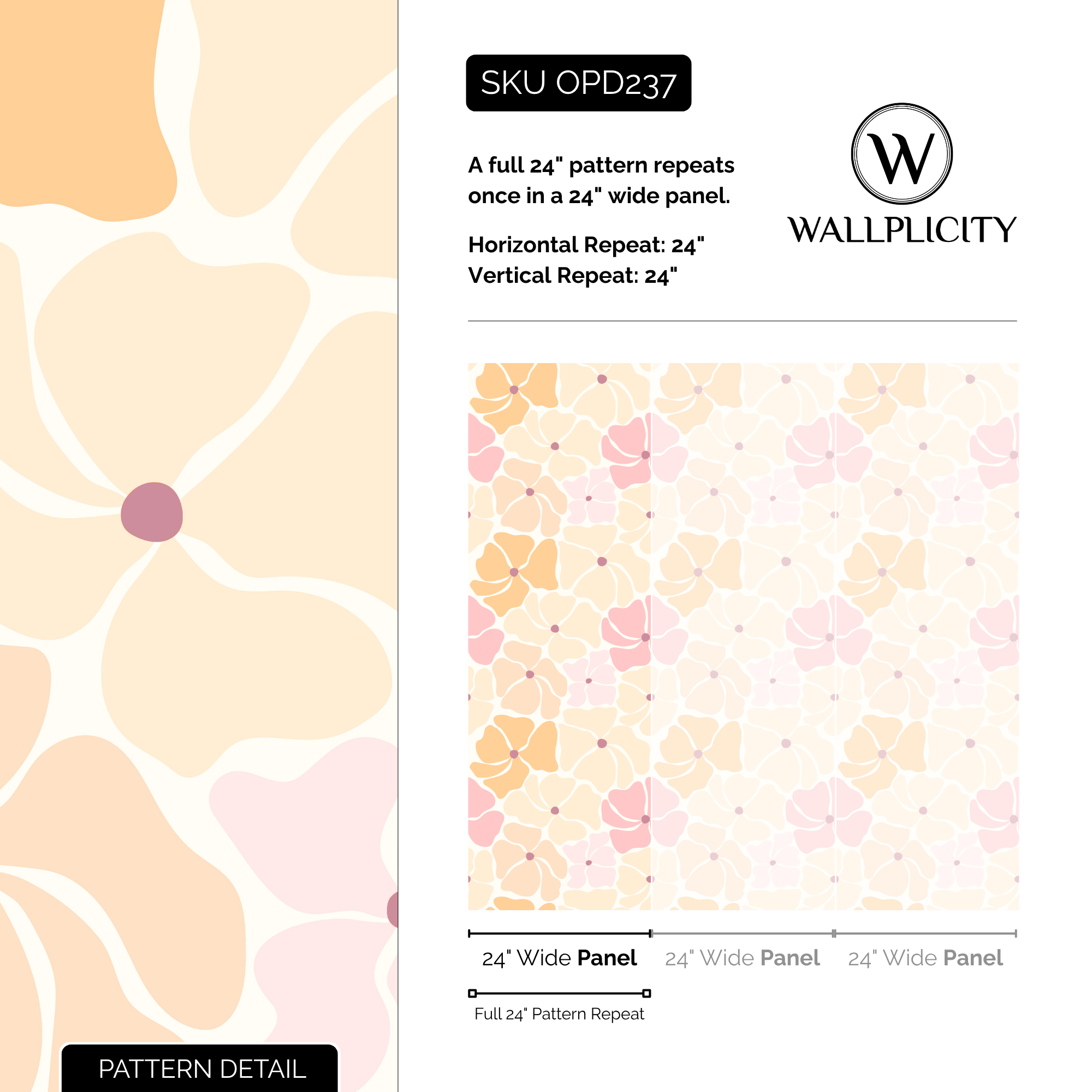Flower Pop wallpaper pattern detail and repeat size