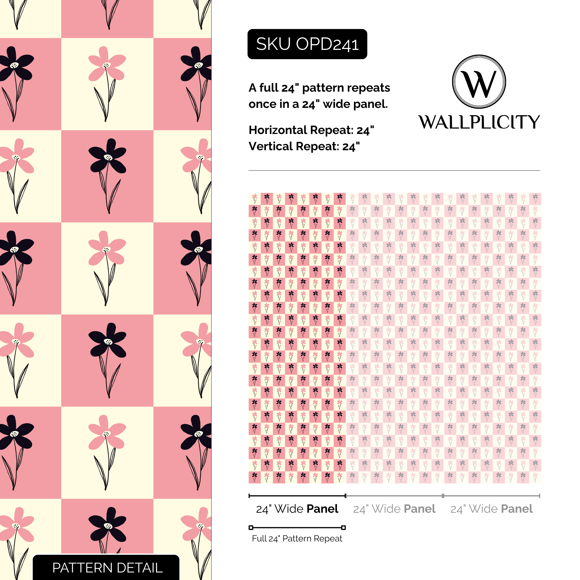 Checkerbloom wallpaper pattern detail and repeat size