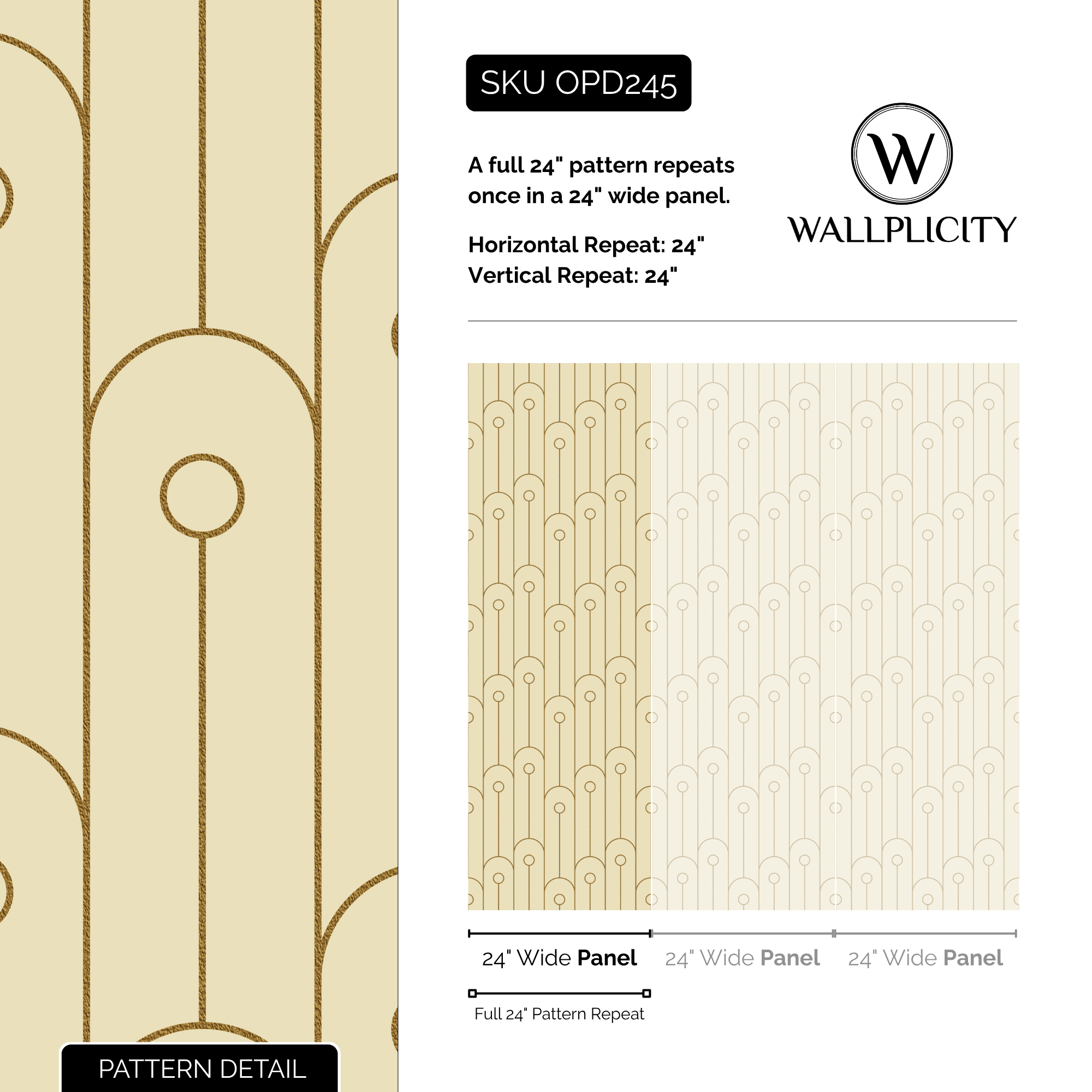 Grand Arcade wallpaper pattern detail and repeat size