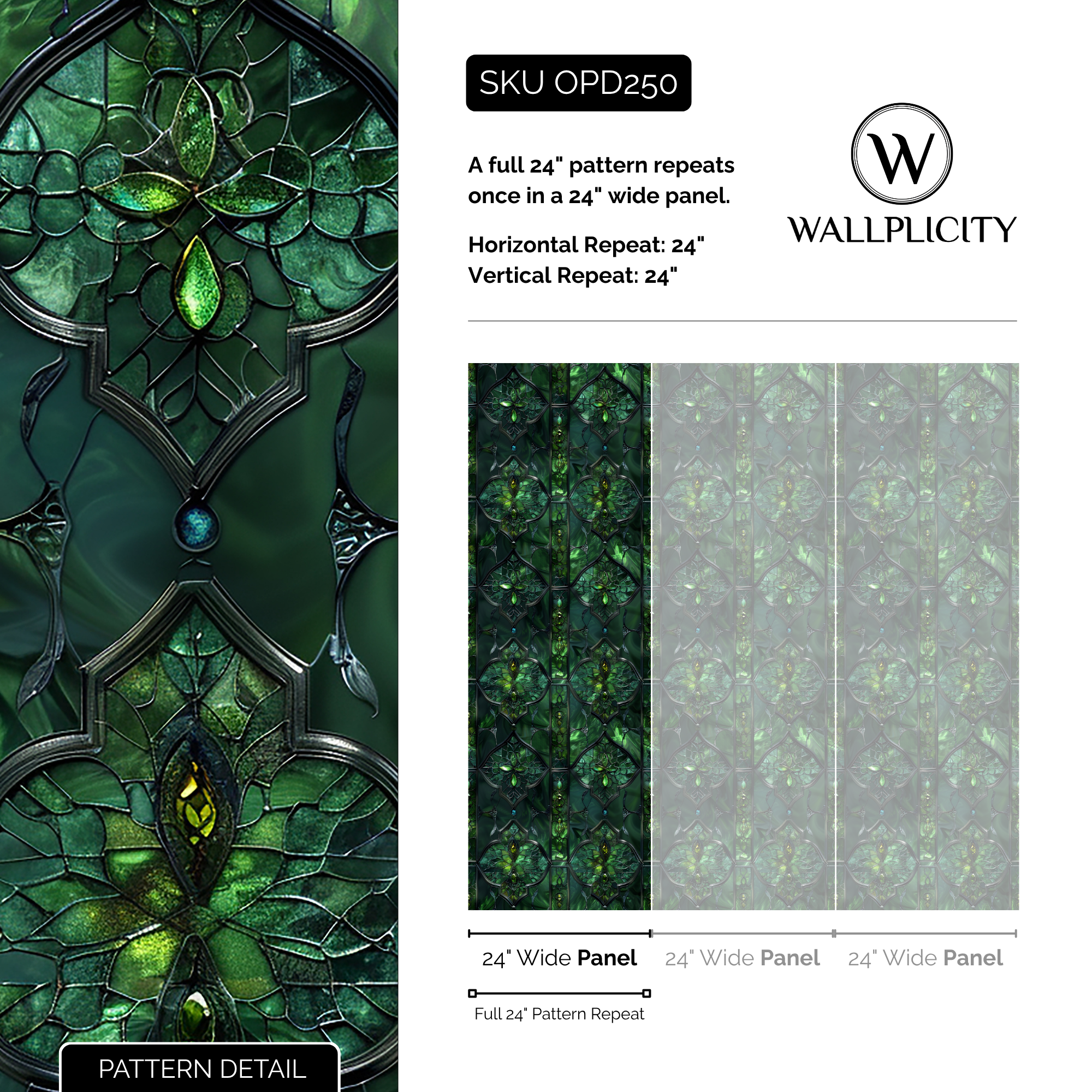 Emerald Chapel wallpaper pattern detail and repeat size