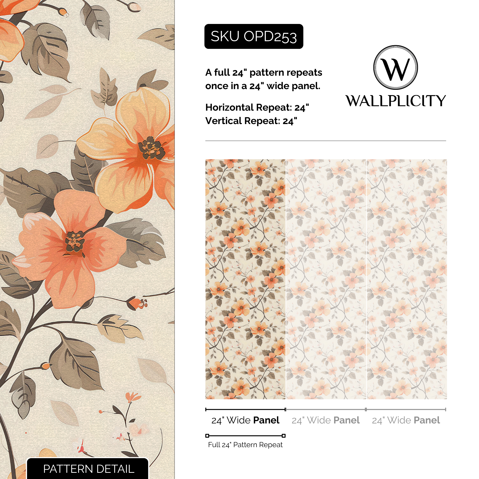 Quiet Blossom wallpaper pattern detail and repeat size