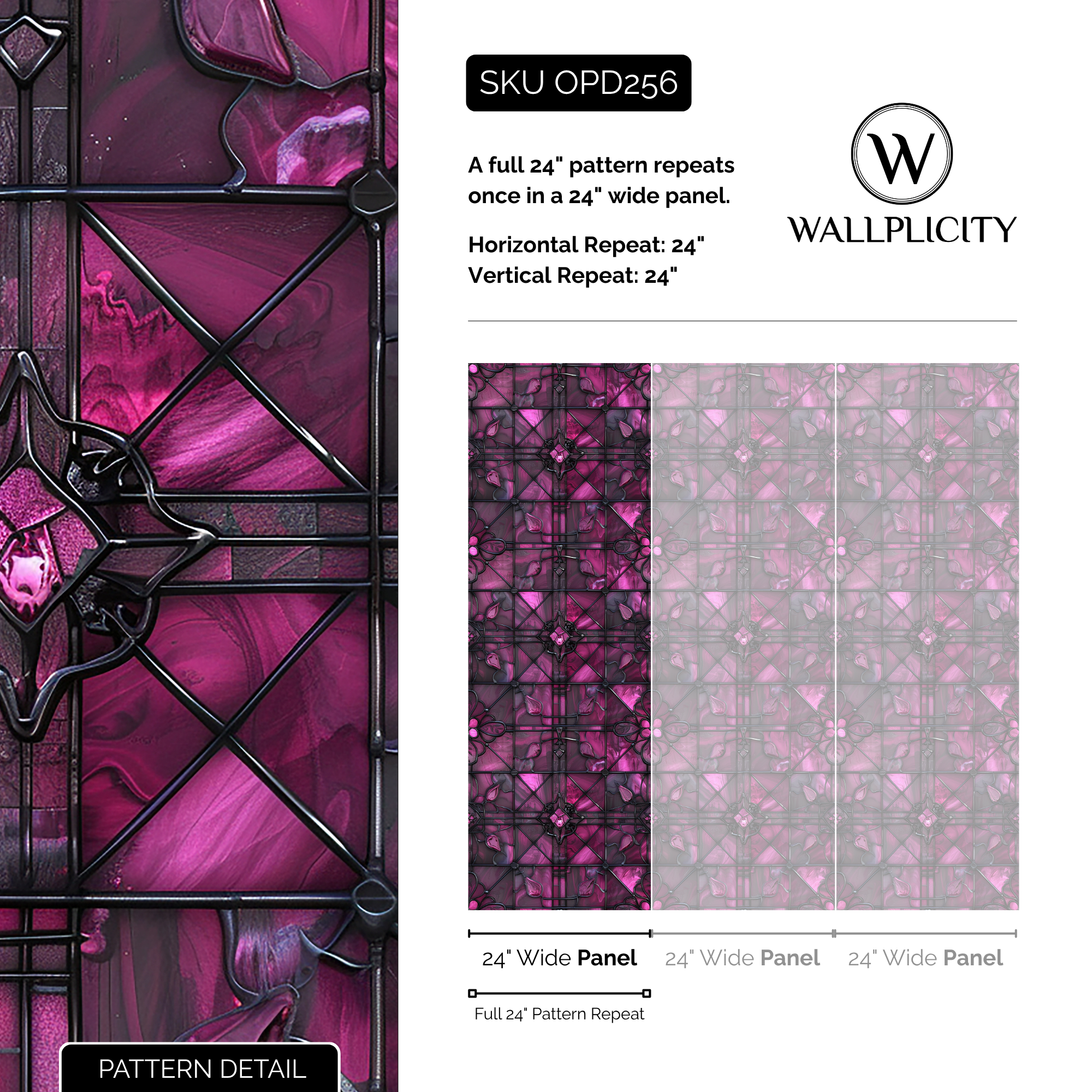 Fuchsia Glass wallpaper pattern detail and repeat size