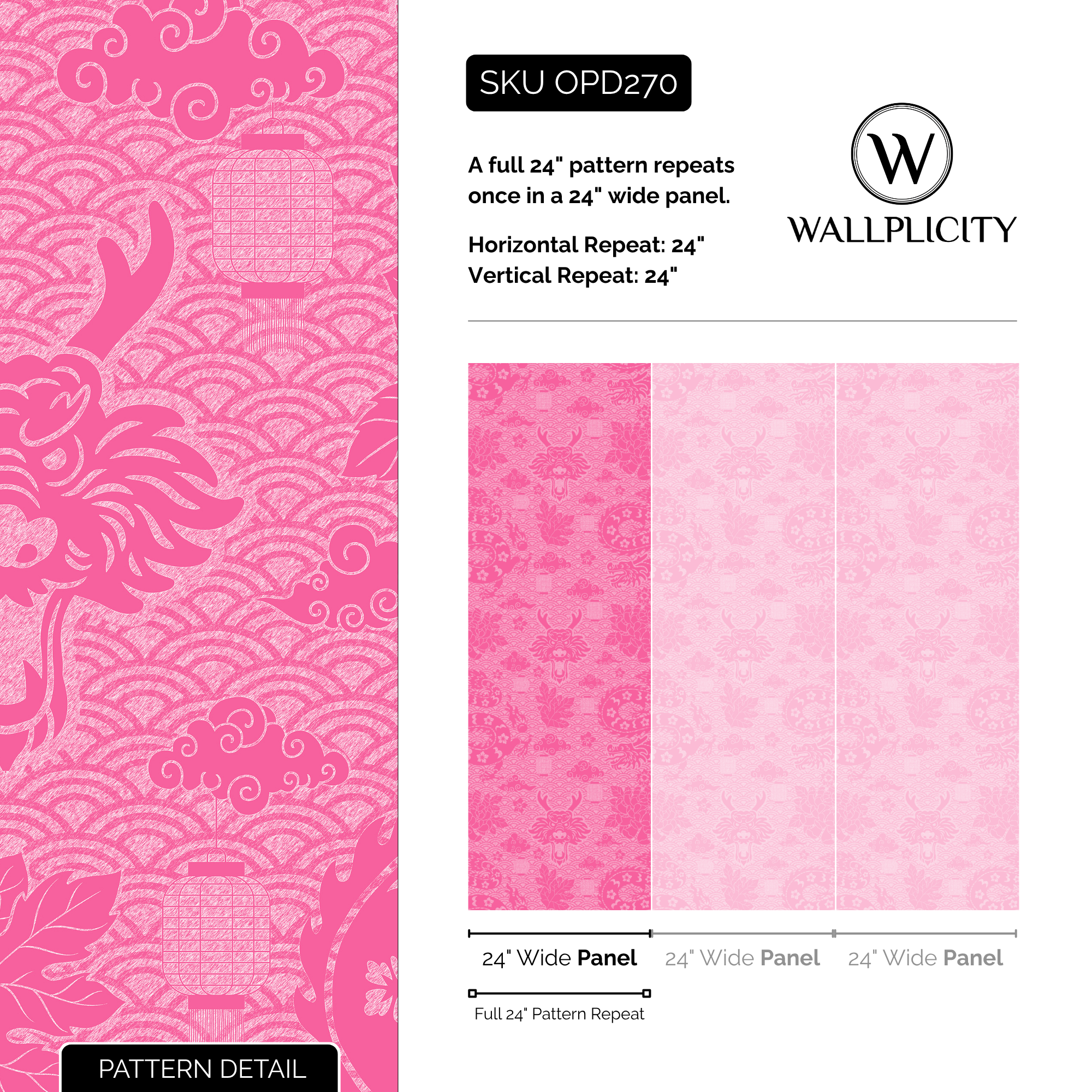 Neon Dragon wallpaper pattern detail and repeat size