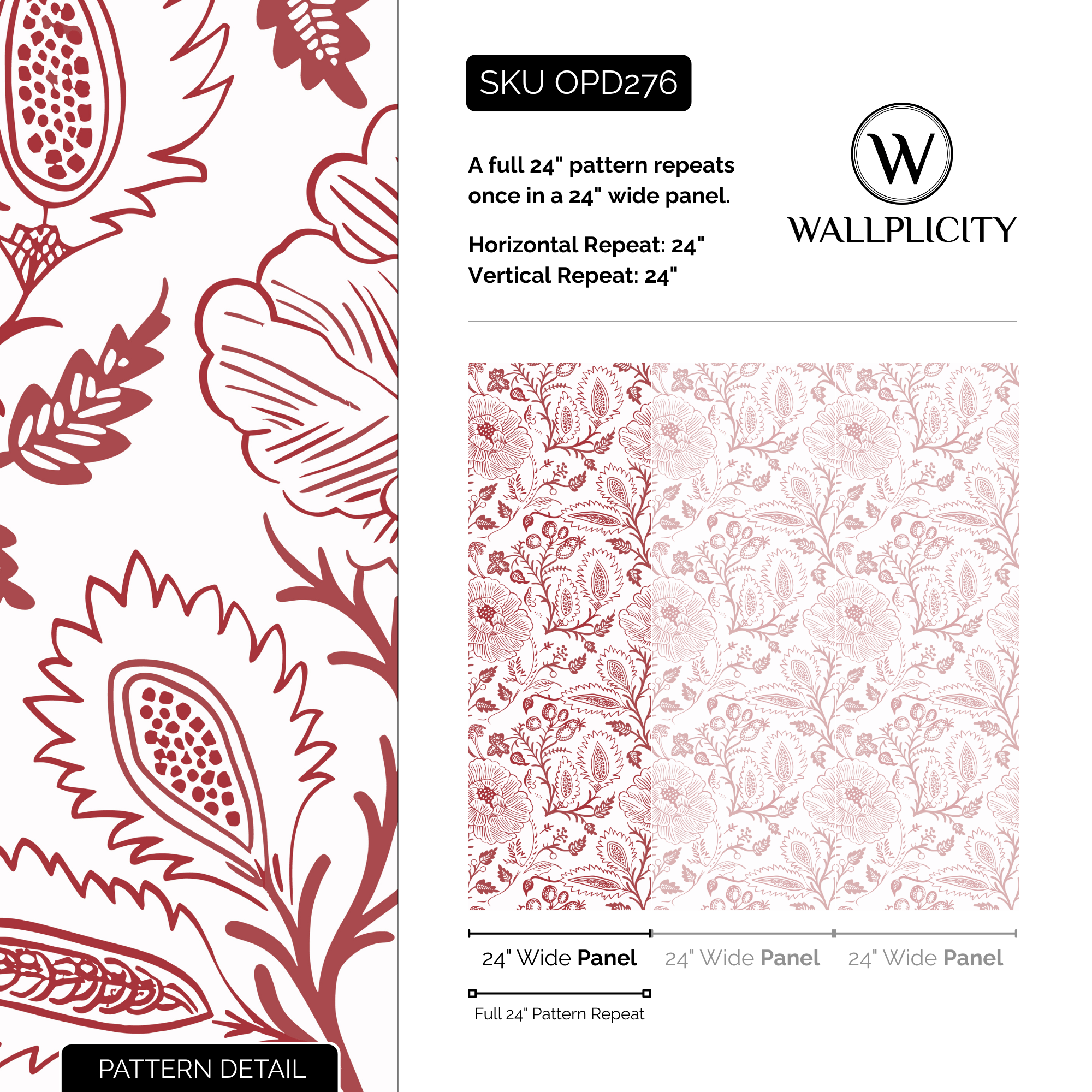 Scarlet Folk wallpaper pattern detail and repeat size