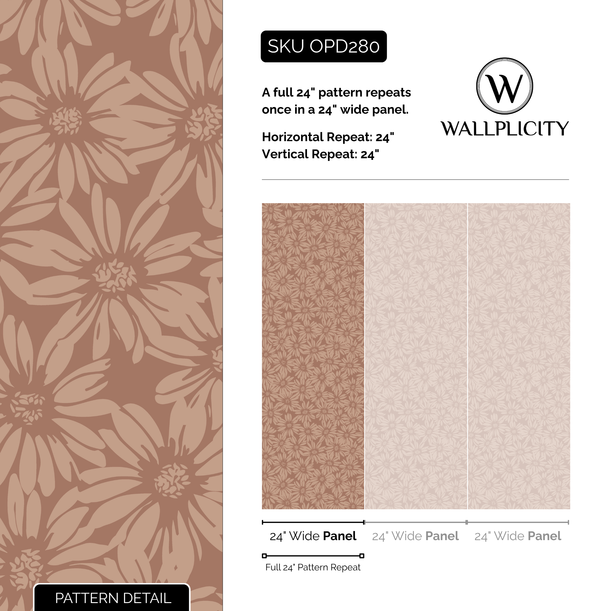Mocha Daisy wallpaper pattern detail and repeat size