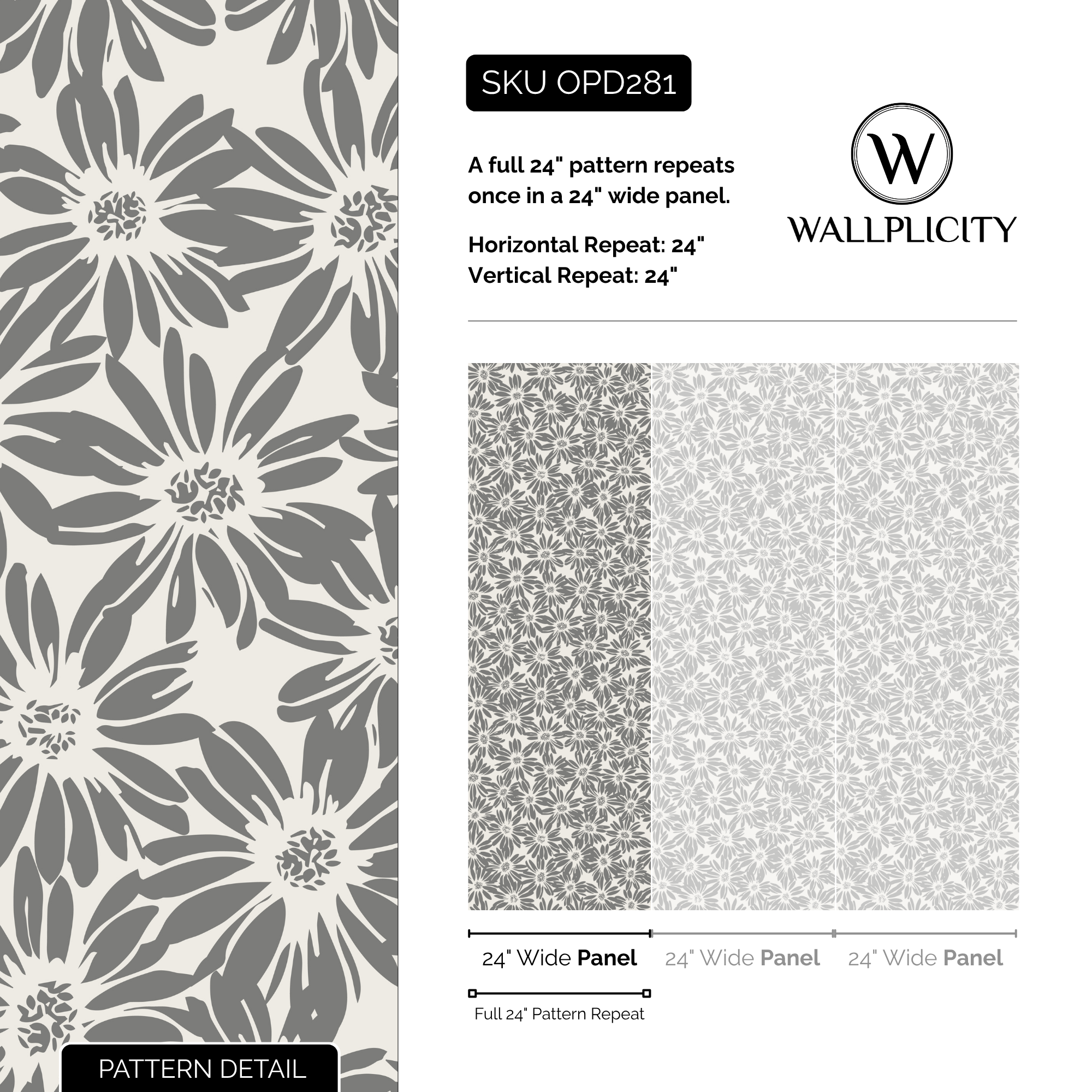 Dove Daisy wallpaper pattern detail and repeat size