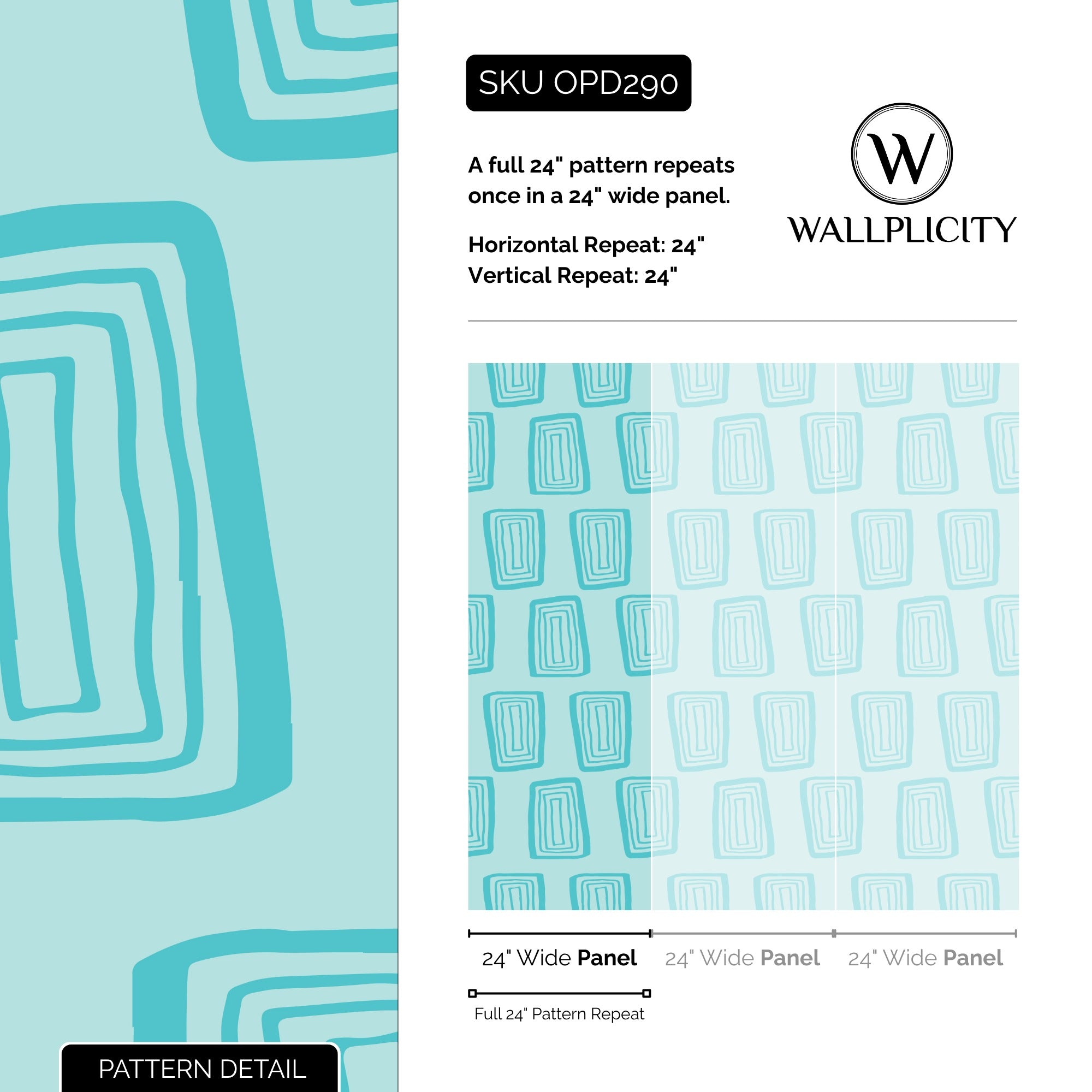 Aqua Blocks wallpaper pattern detail and repeat size