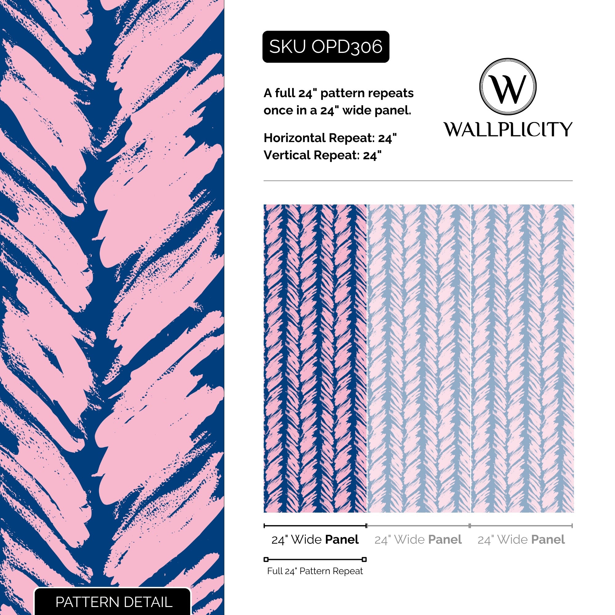 Preppy Brush wallpaper pattern detail and repeat size