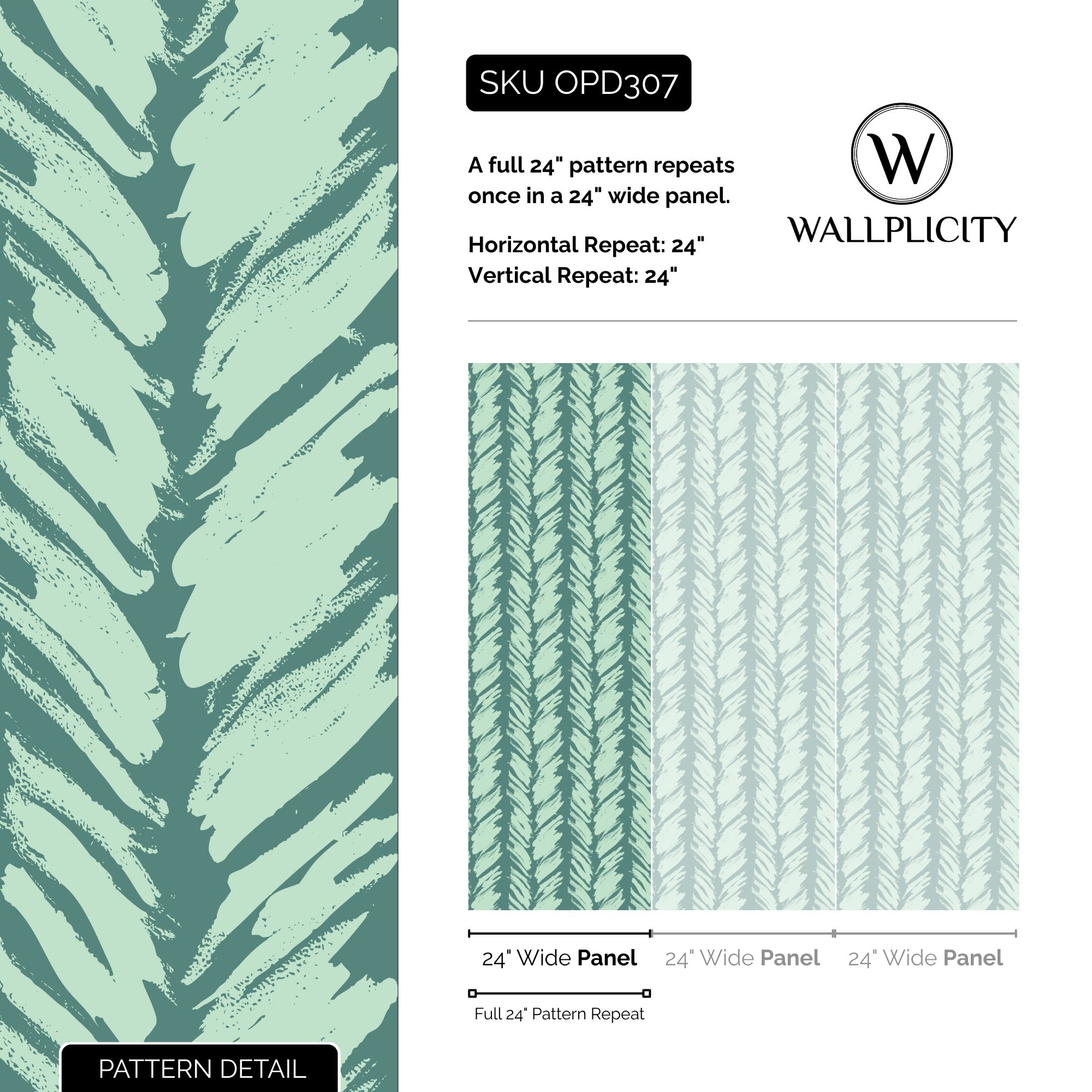 Mint Brush wallpaper pattern detail and repeat size