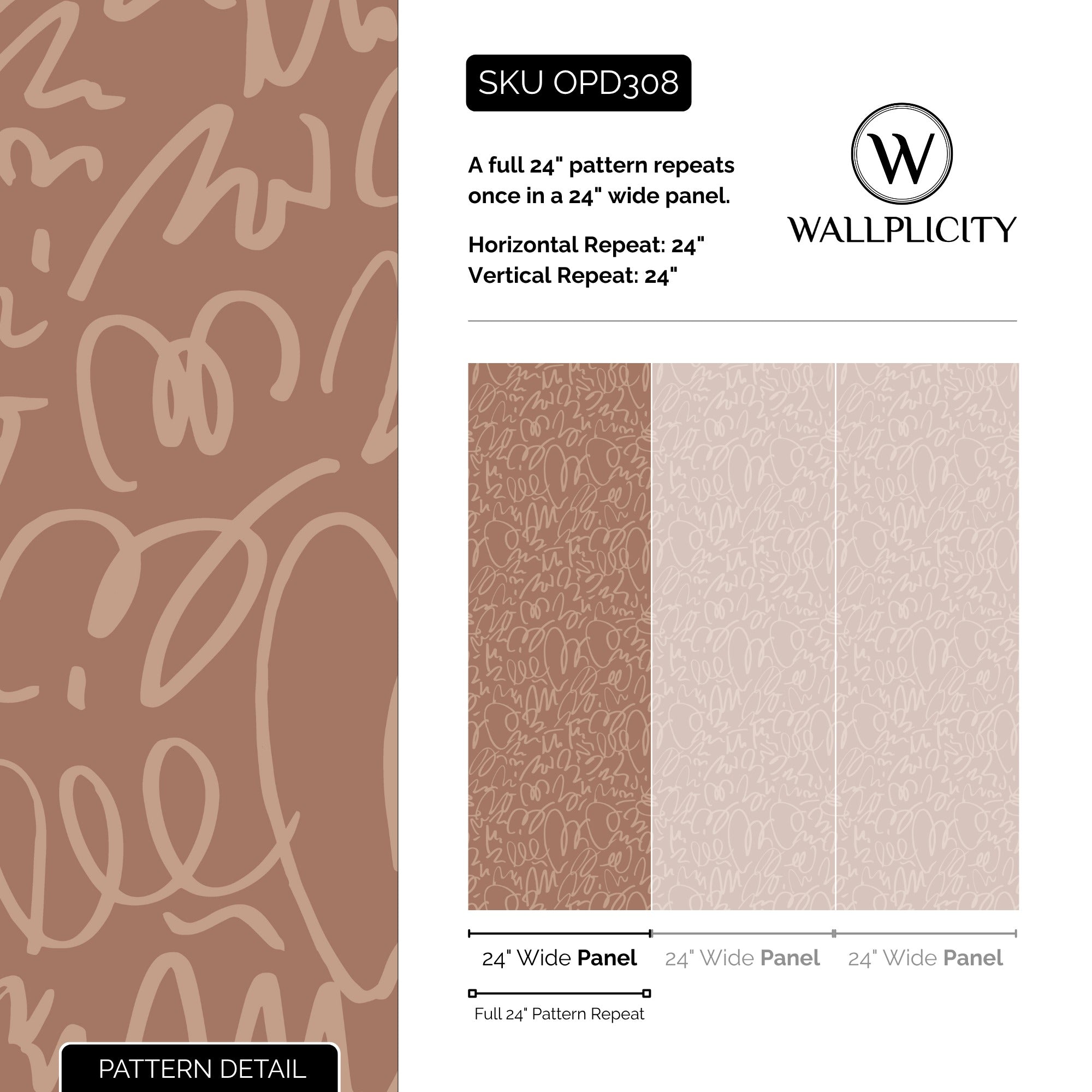 Mocha Doodle wallpaper pattern detail and repeat size