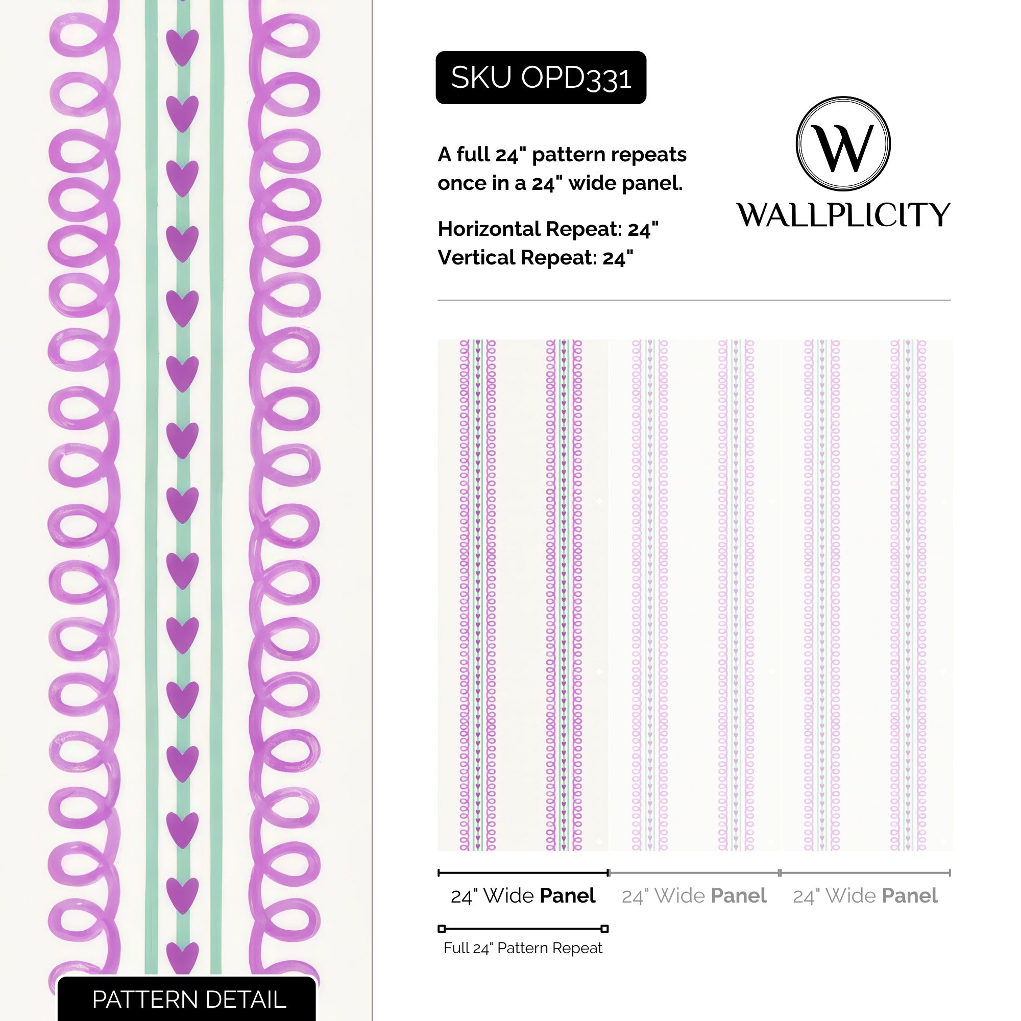 Sweetheart Stripe wallpaper pattern detail and repeat size