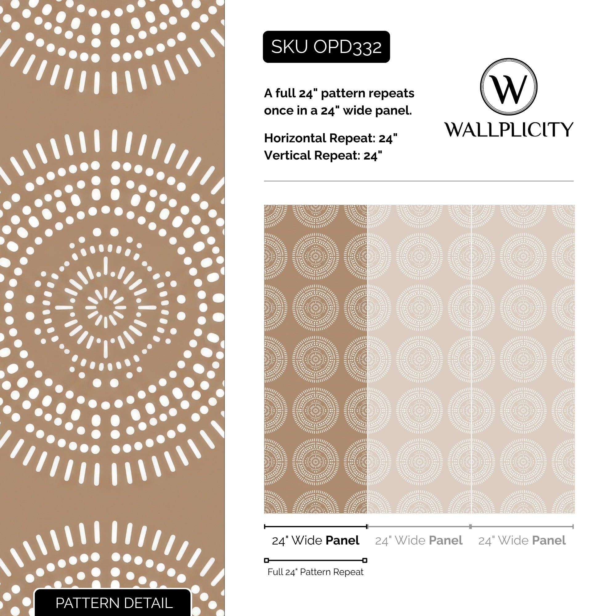 Mocha Mandala wallpaper pattern detail and repeat size