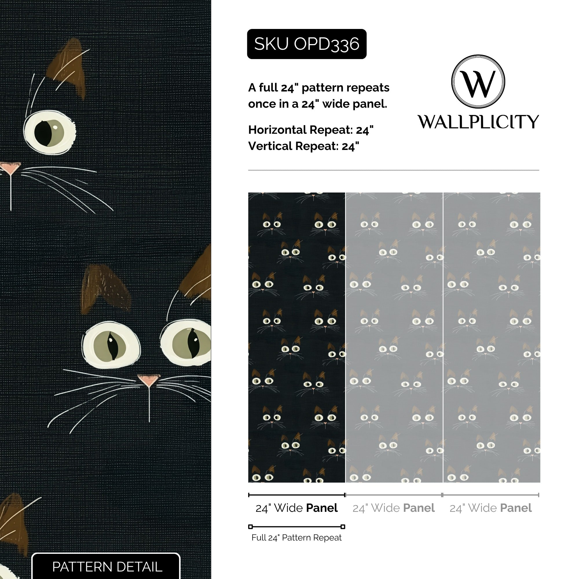 Alley Cats wallpaper pattern detail and repeat size