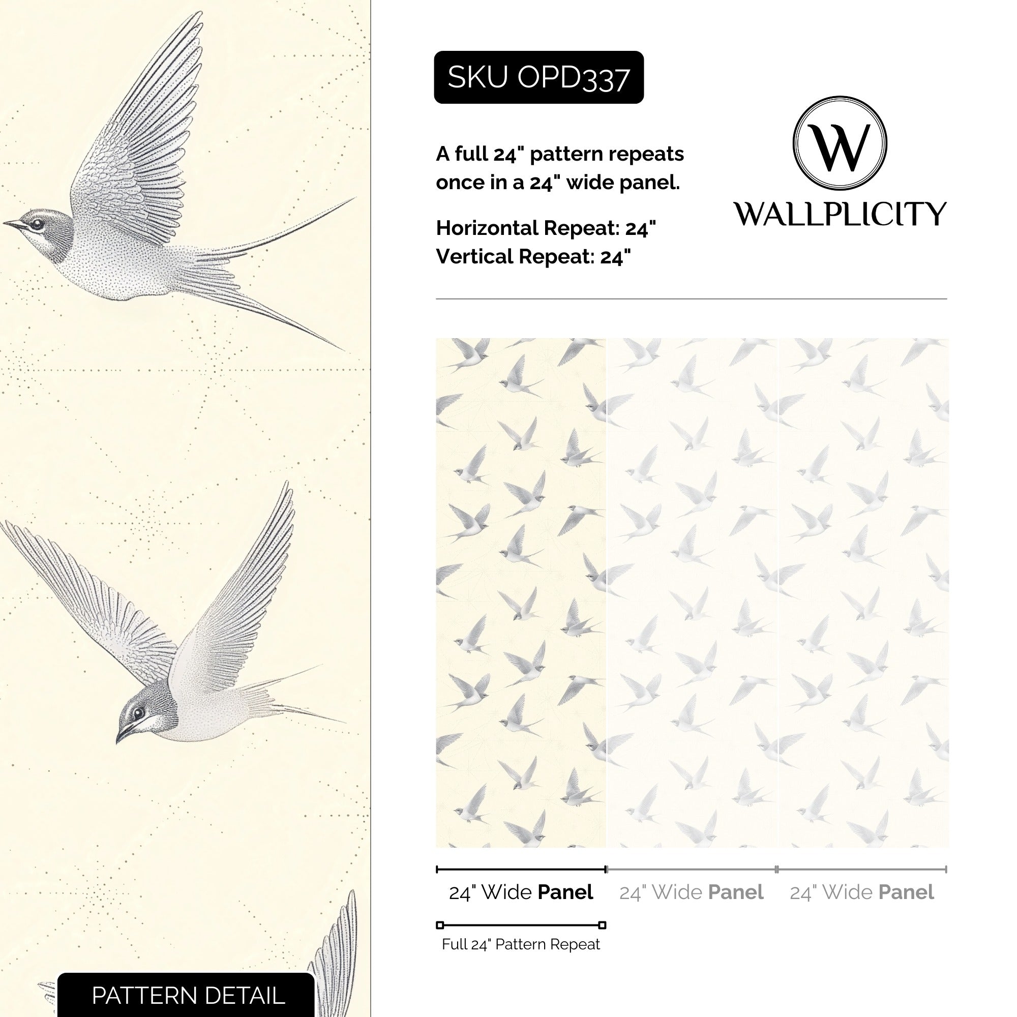 Swallow Song wallpaper pattern detail and repeat size