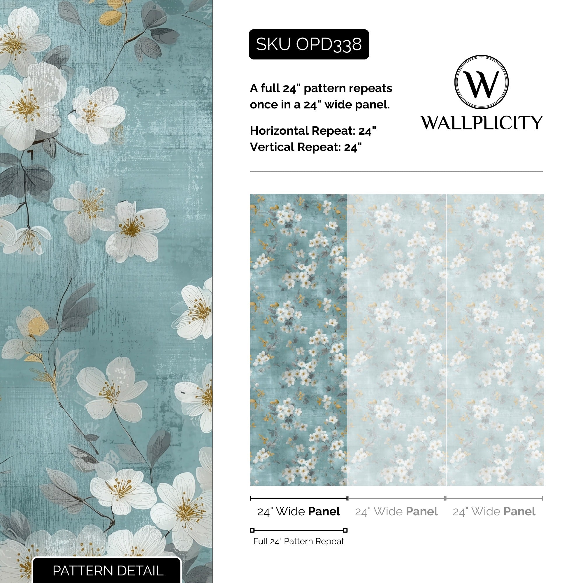 Gilded Blossom wallpaper pattern detail and repeat size