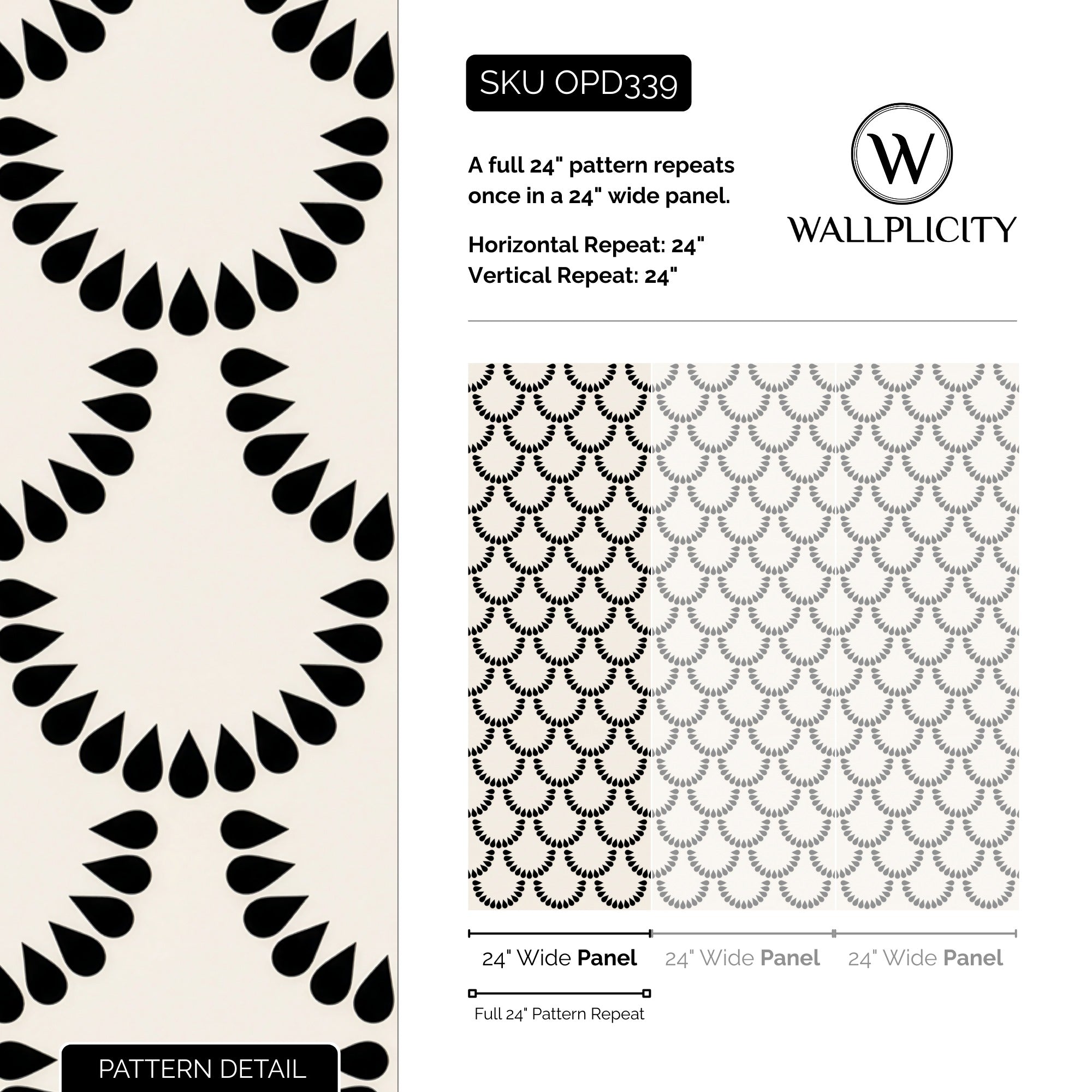 Scallop & Ivory wallpaper pattern detail and repeat size