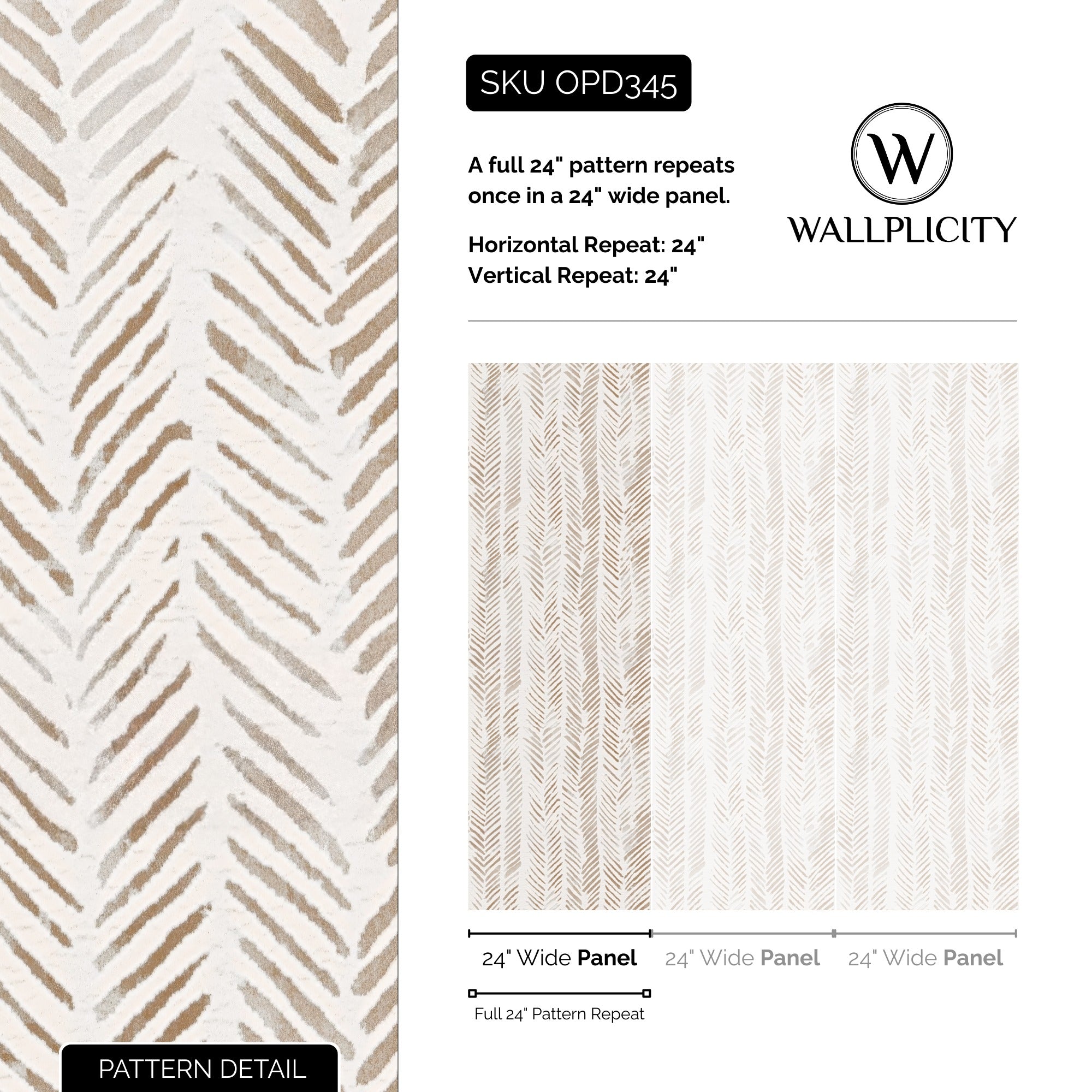 Boho Herringbone wallpaper pattern detail and repeat size