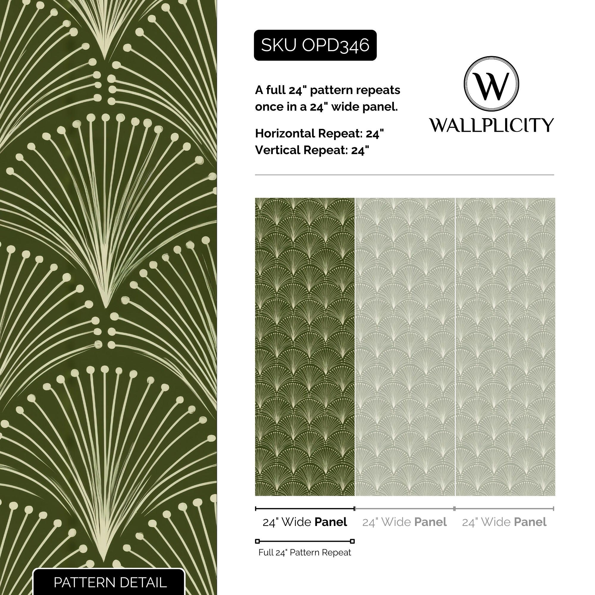 Palm Court wallpaper pattern detail and repeat size