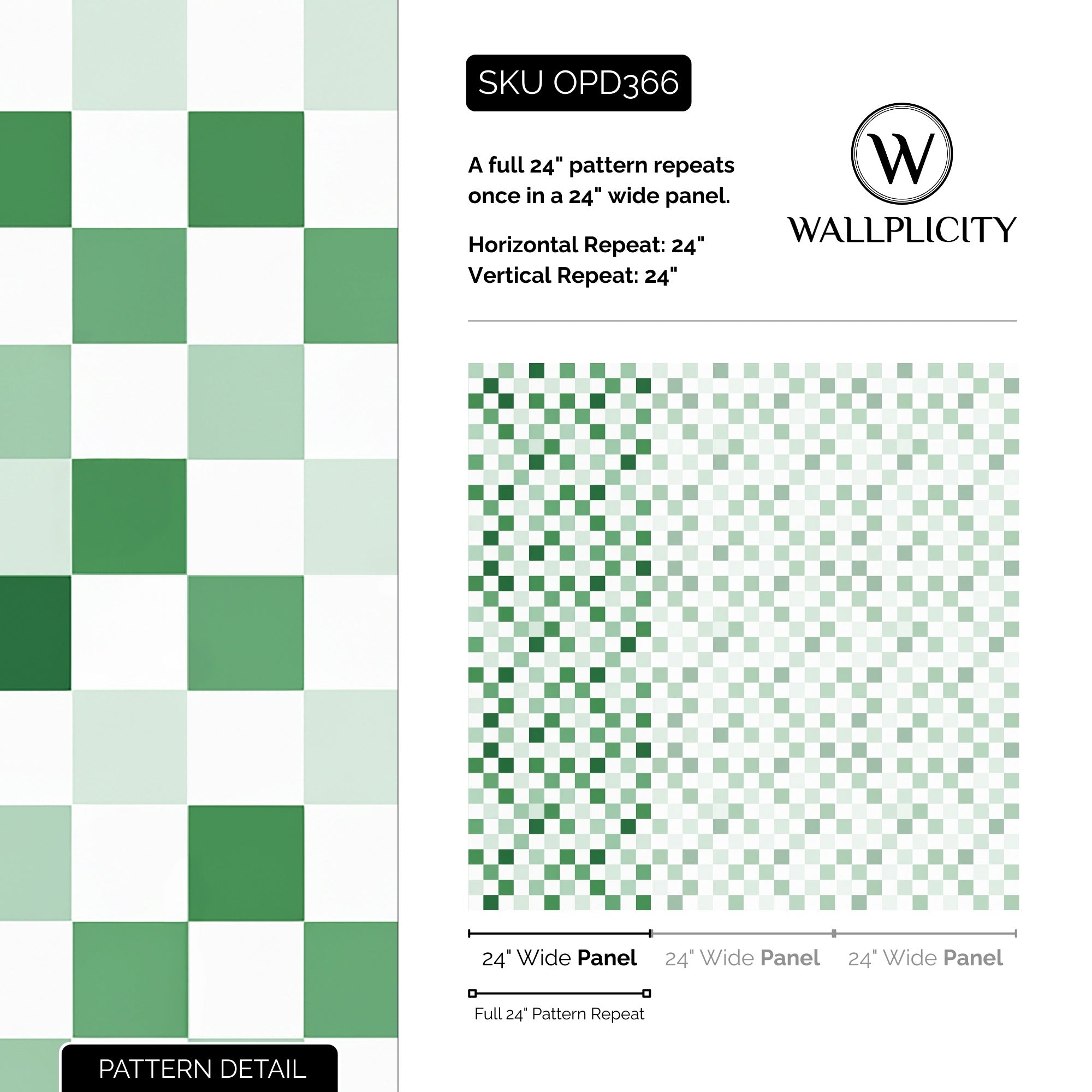 Sage Check wallpaper pattern detail and repeat size