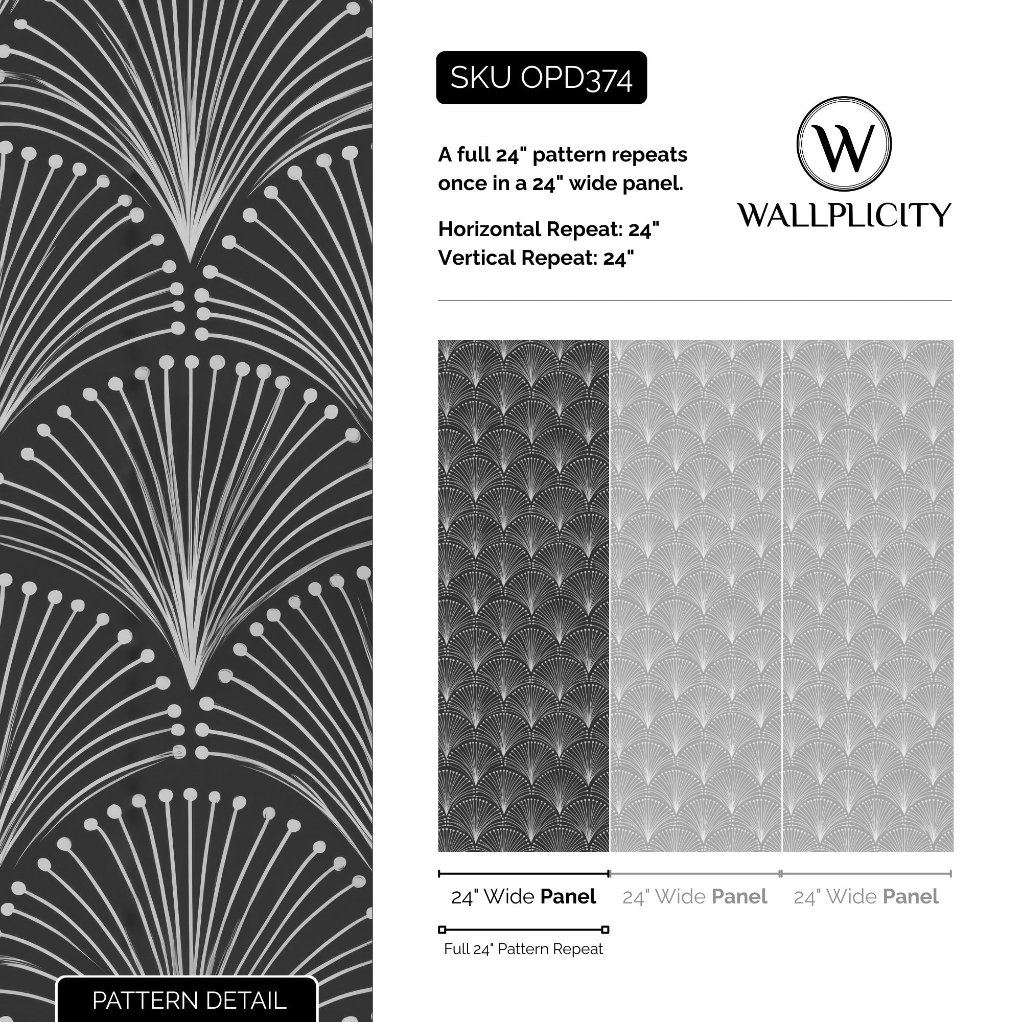 Palm Noir wallpaper pattern detail and repeat size