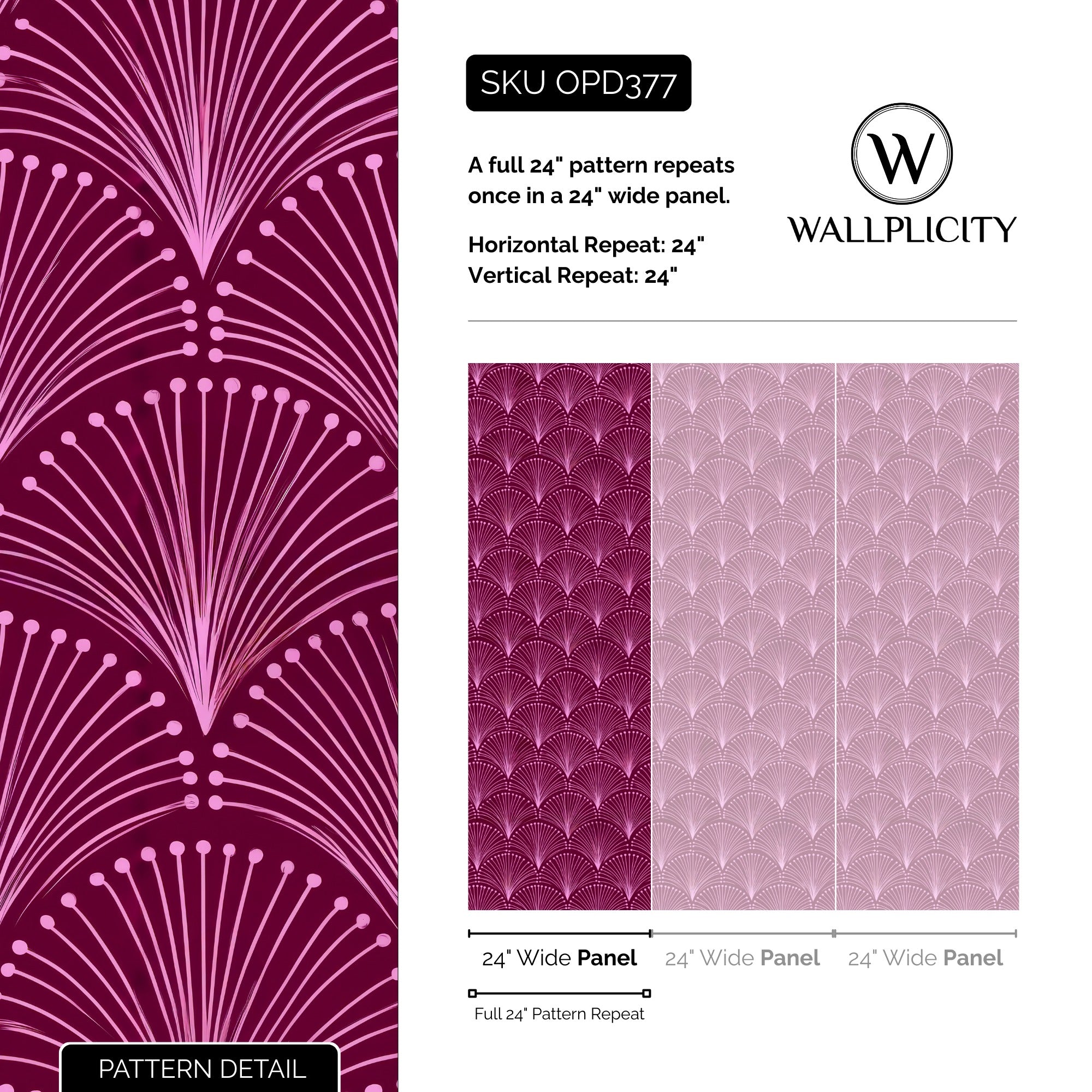 Plum Fan wallpaper pattern detail and repeat size