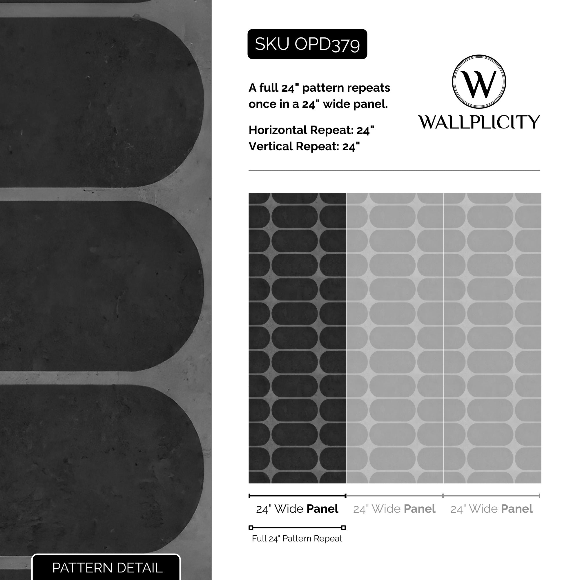 Deco Noir wallpaper pattern detail and repeat size