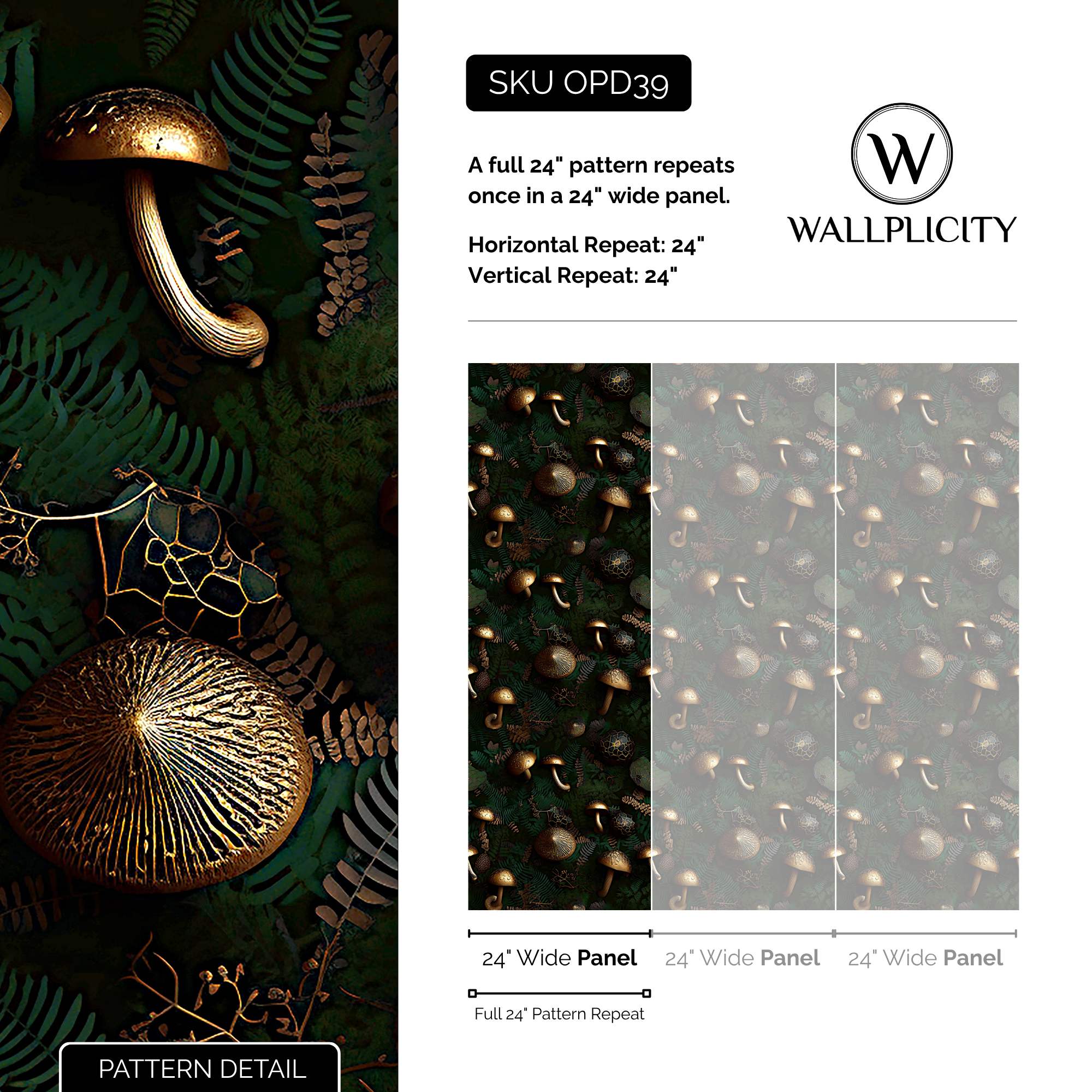 Gilded Grove wallpaper pattern detail and repeat size