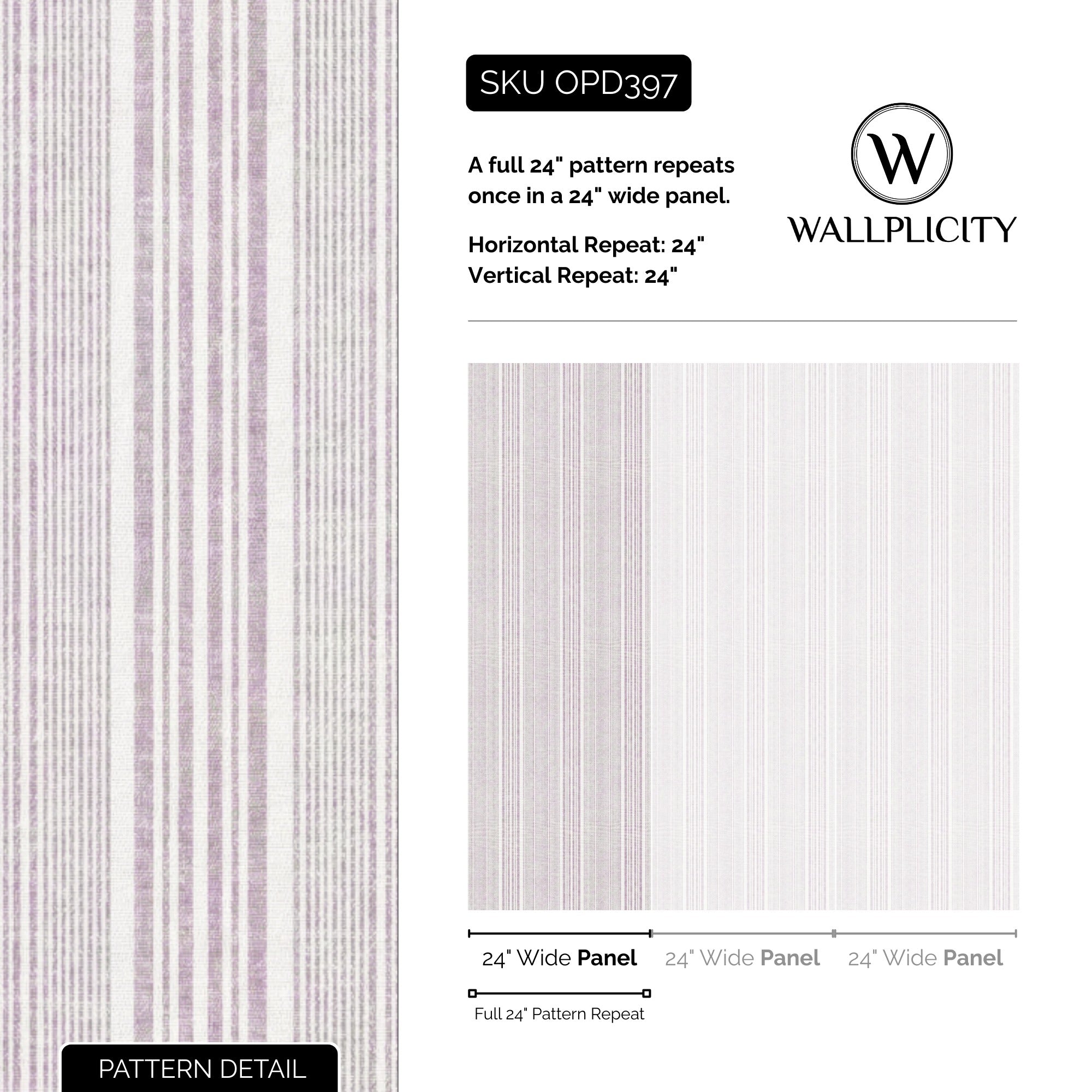 Lavender Pinstripe wallpaper pattern detail and repeat size
