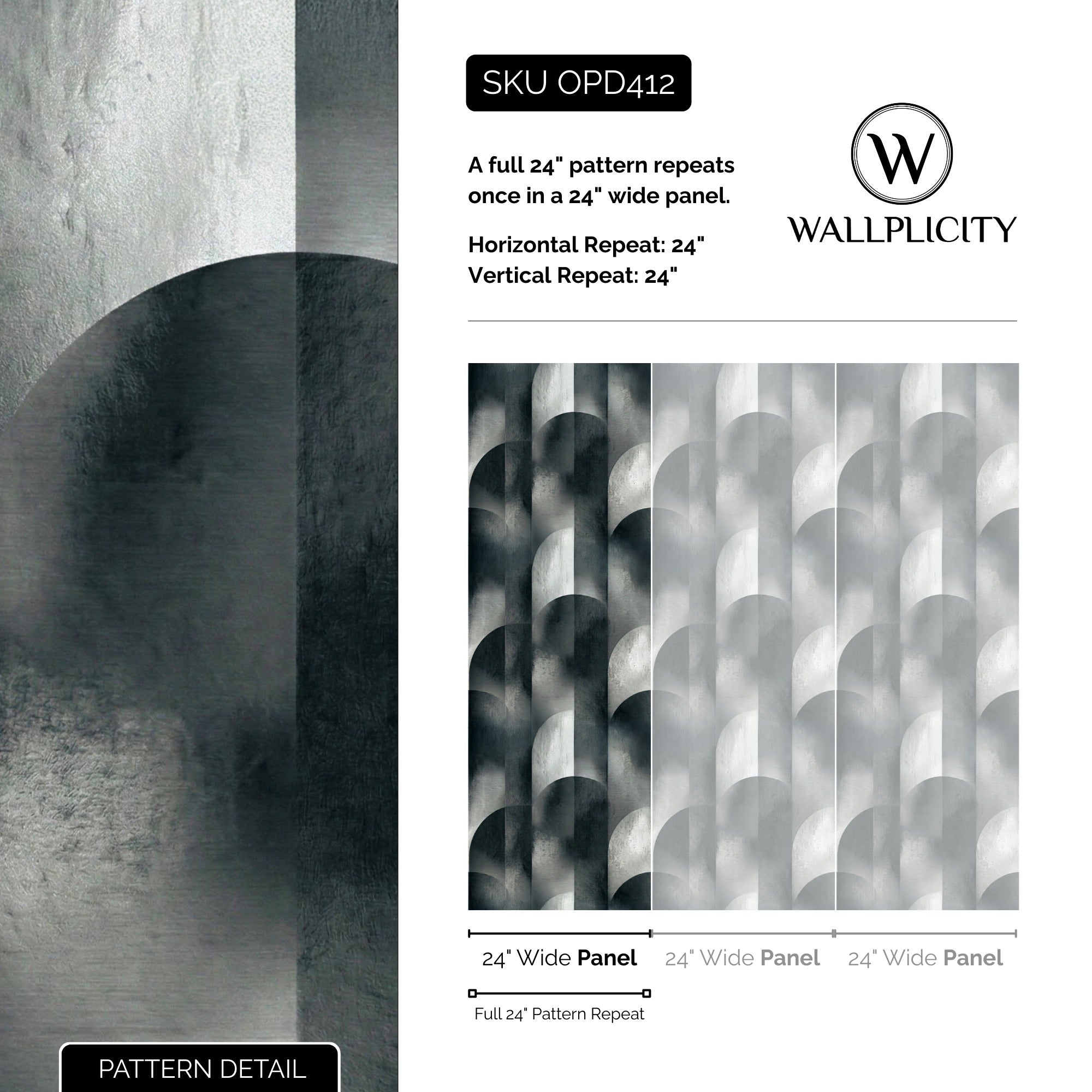 Silver Arch wallpaper pattern detail and repeat size