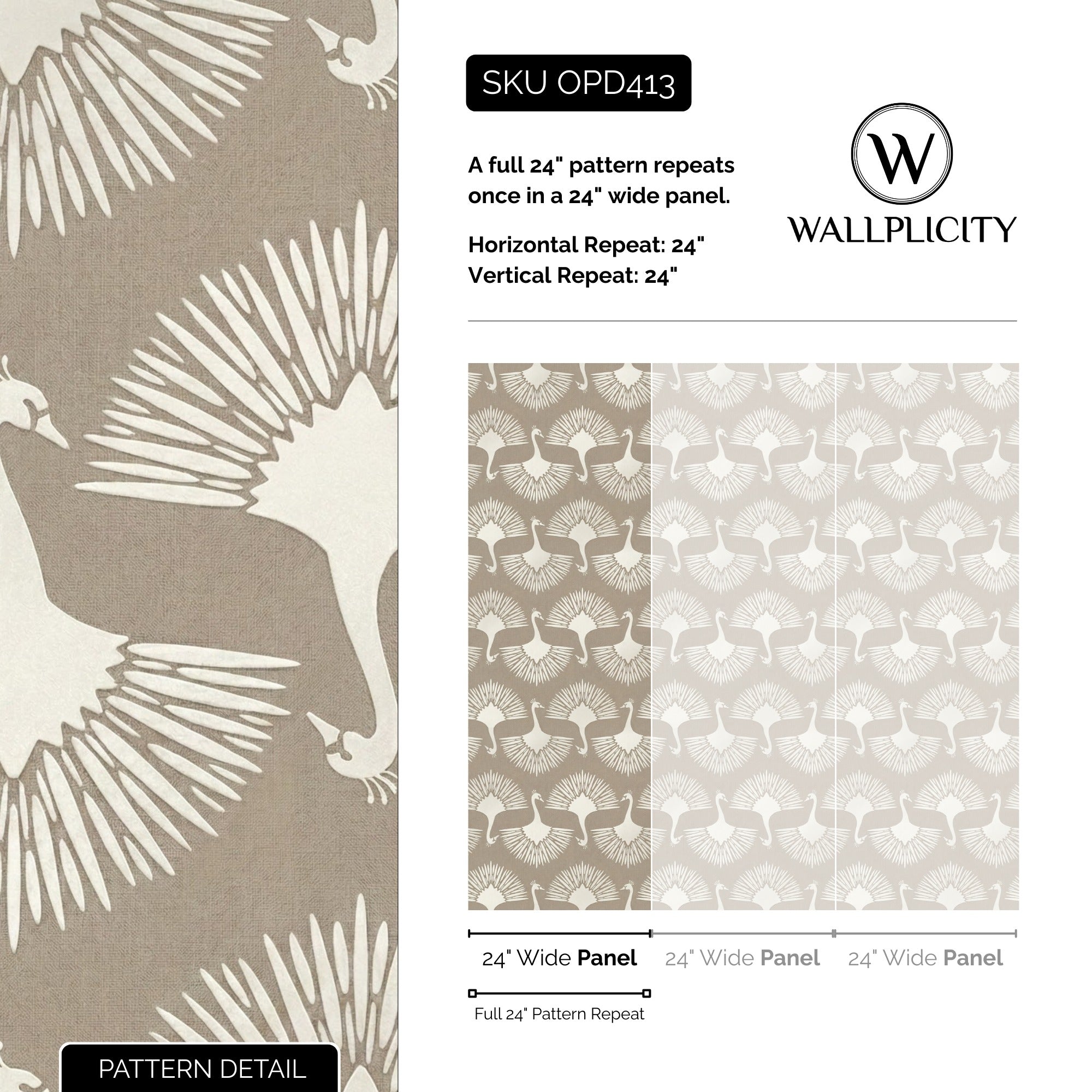 Peacock Promenade wallpaper pattern detail and repeat size