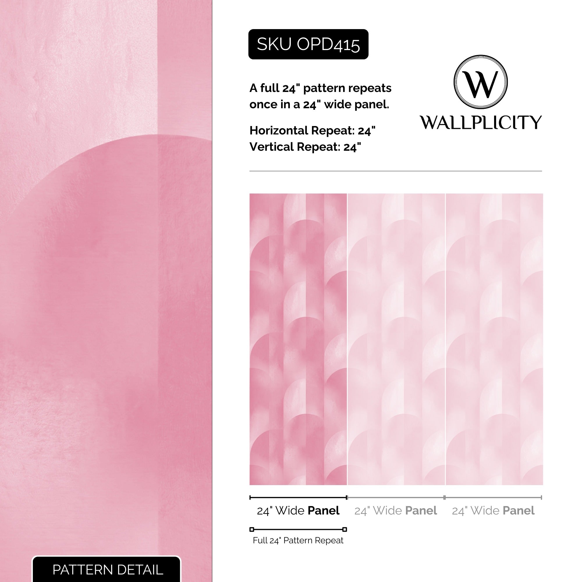 Blush Arcade wallpaper pattern detail and repeat size