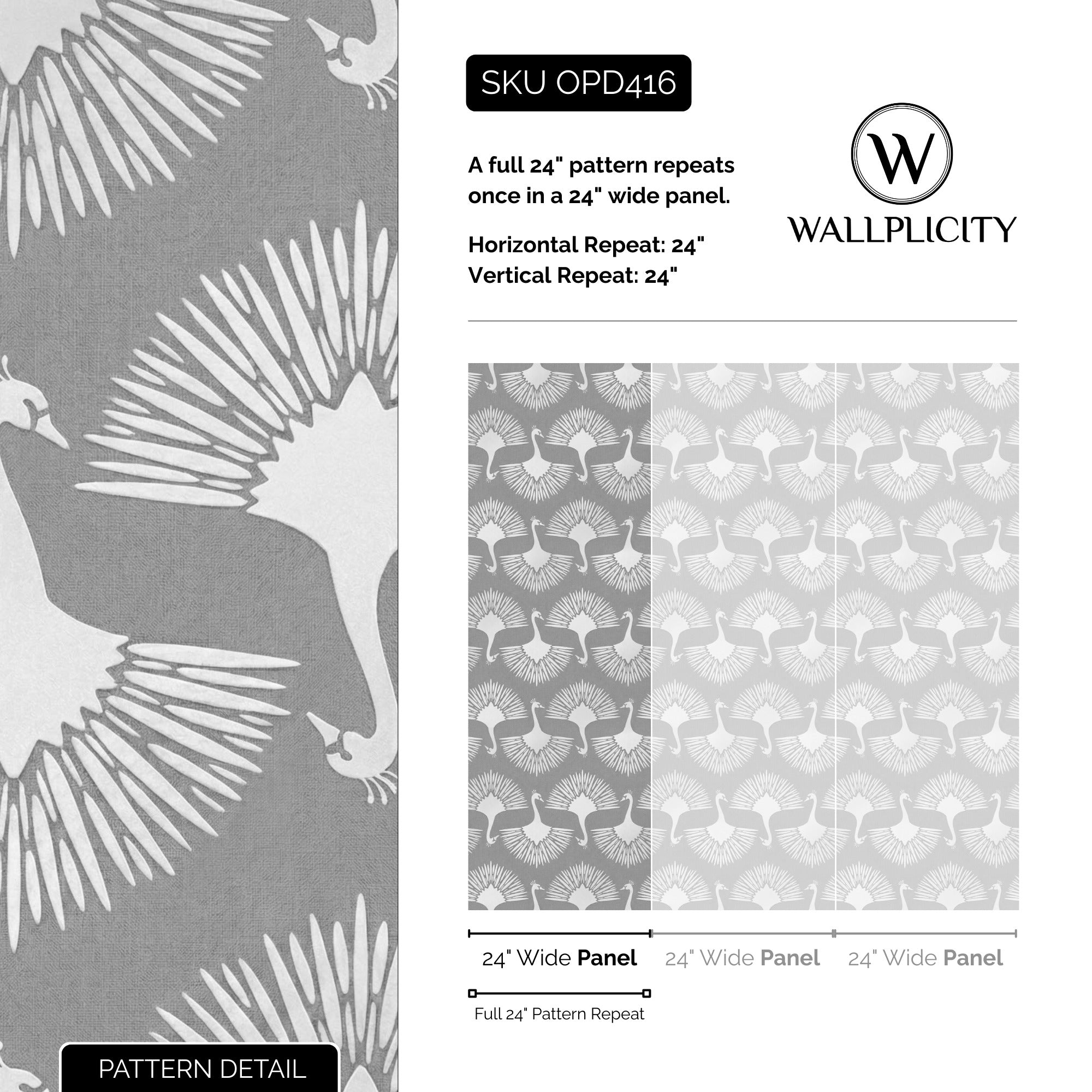 Swan Soirée wallpaper pattern detail and repeat size