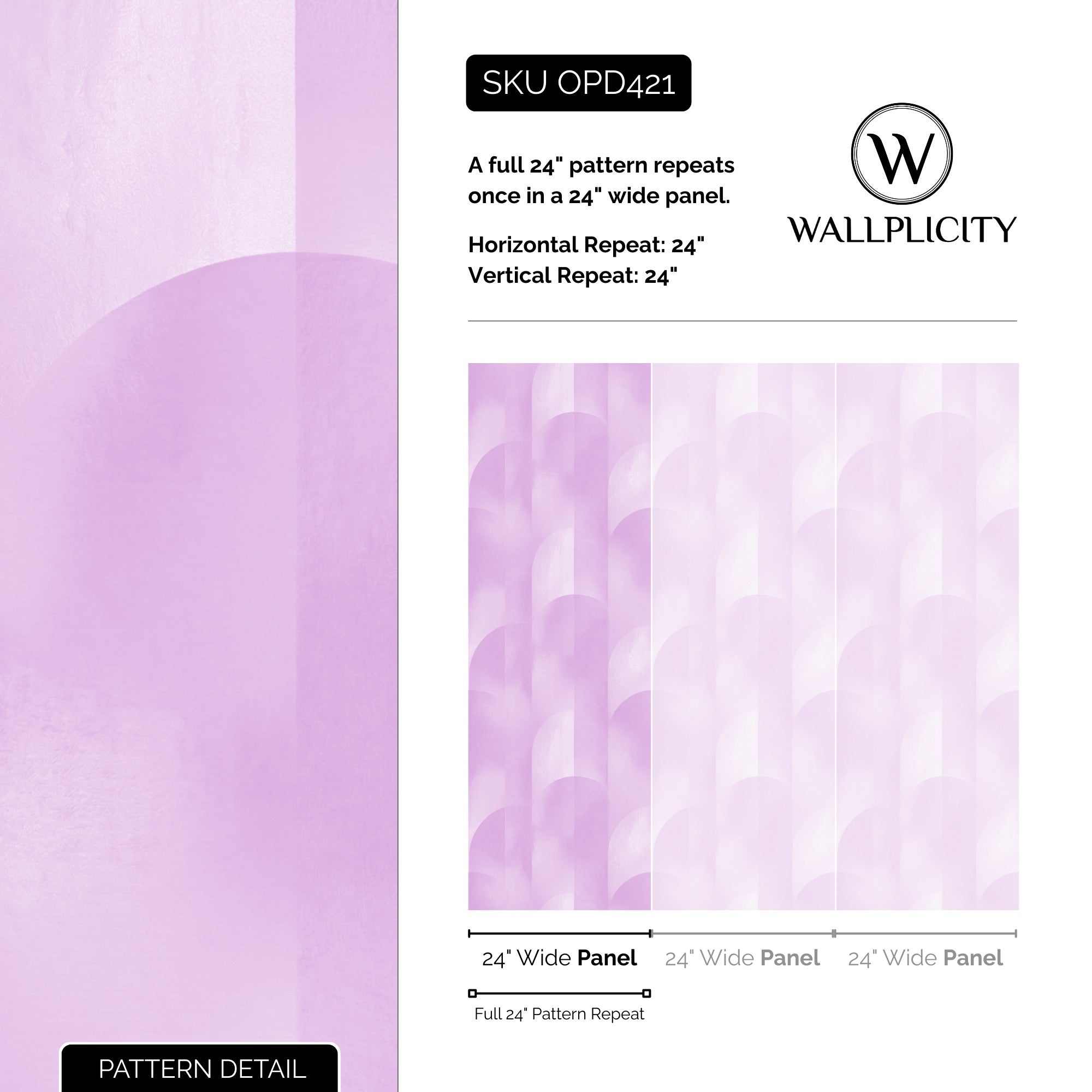 Lilac Arcade wallpaper pattern detail and repeat size