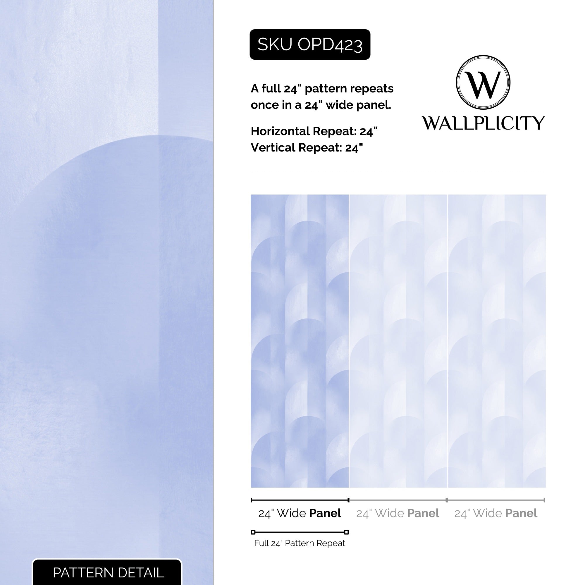Periwinkle Arcade wallpaper pattern detail and repeat size