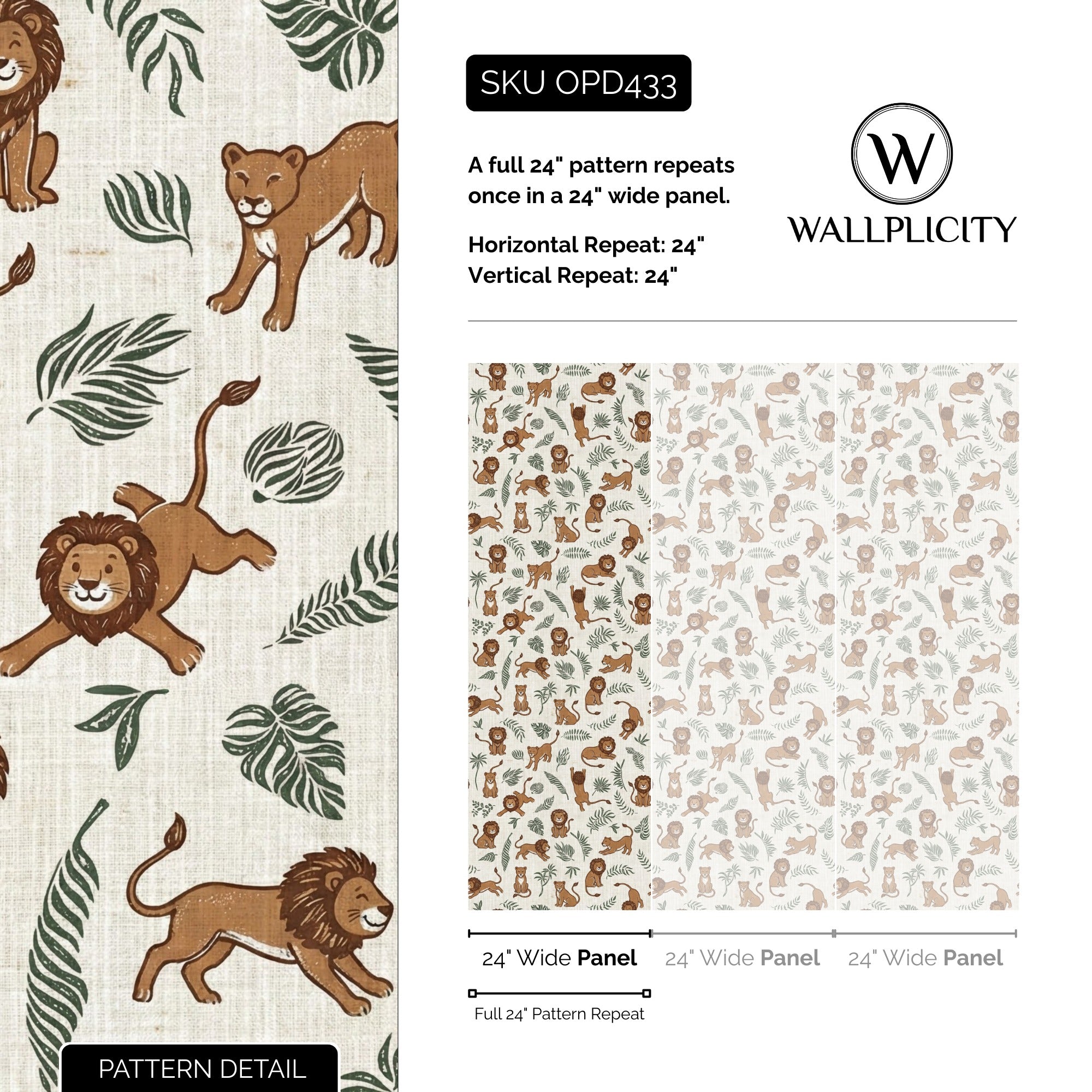 Lion Around wallpaper pattern detail and repeat size