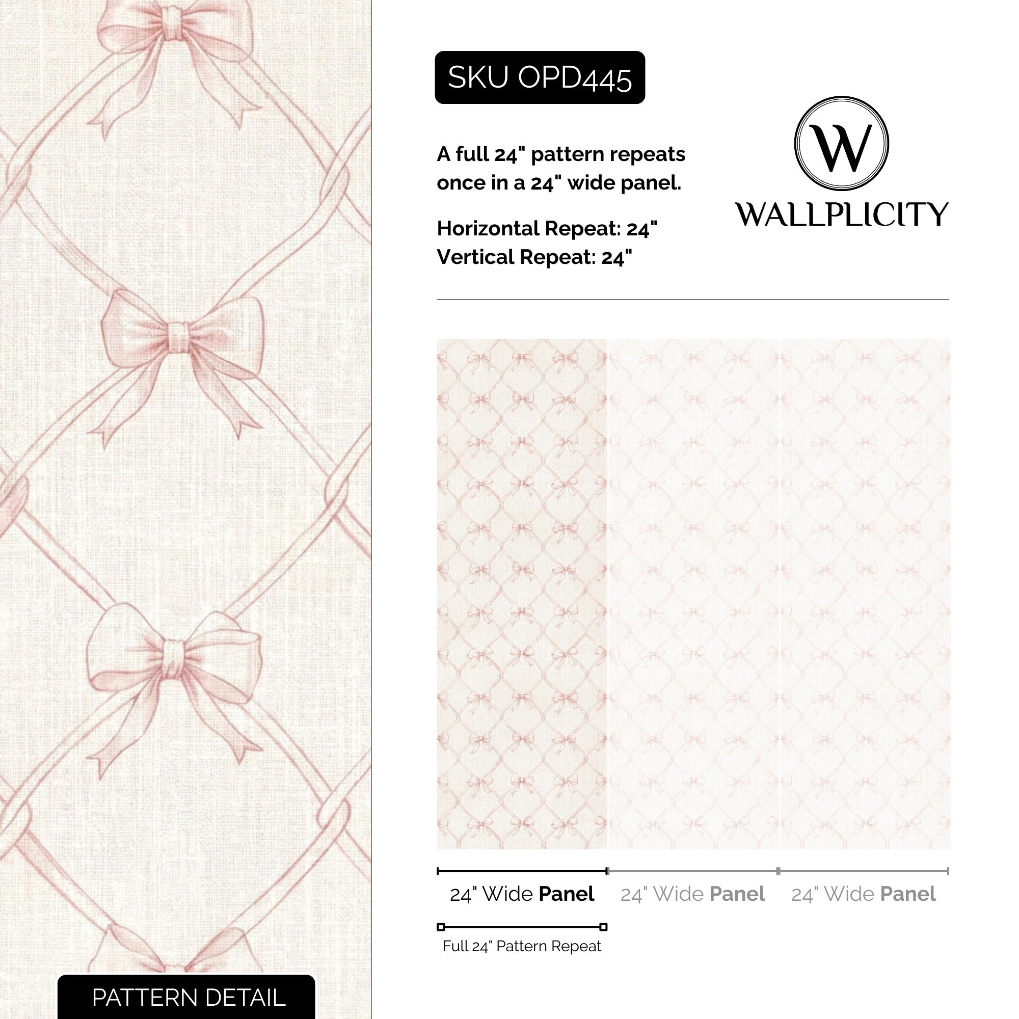 Blush Bow wallpaper pattern detail and repeat size