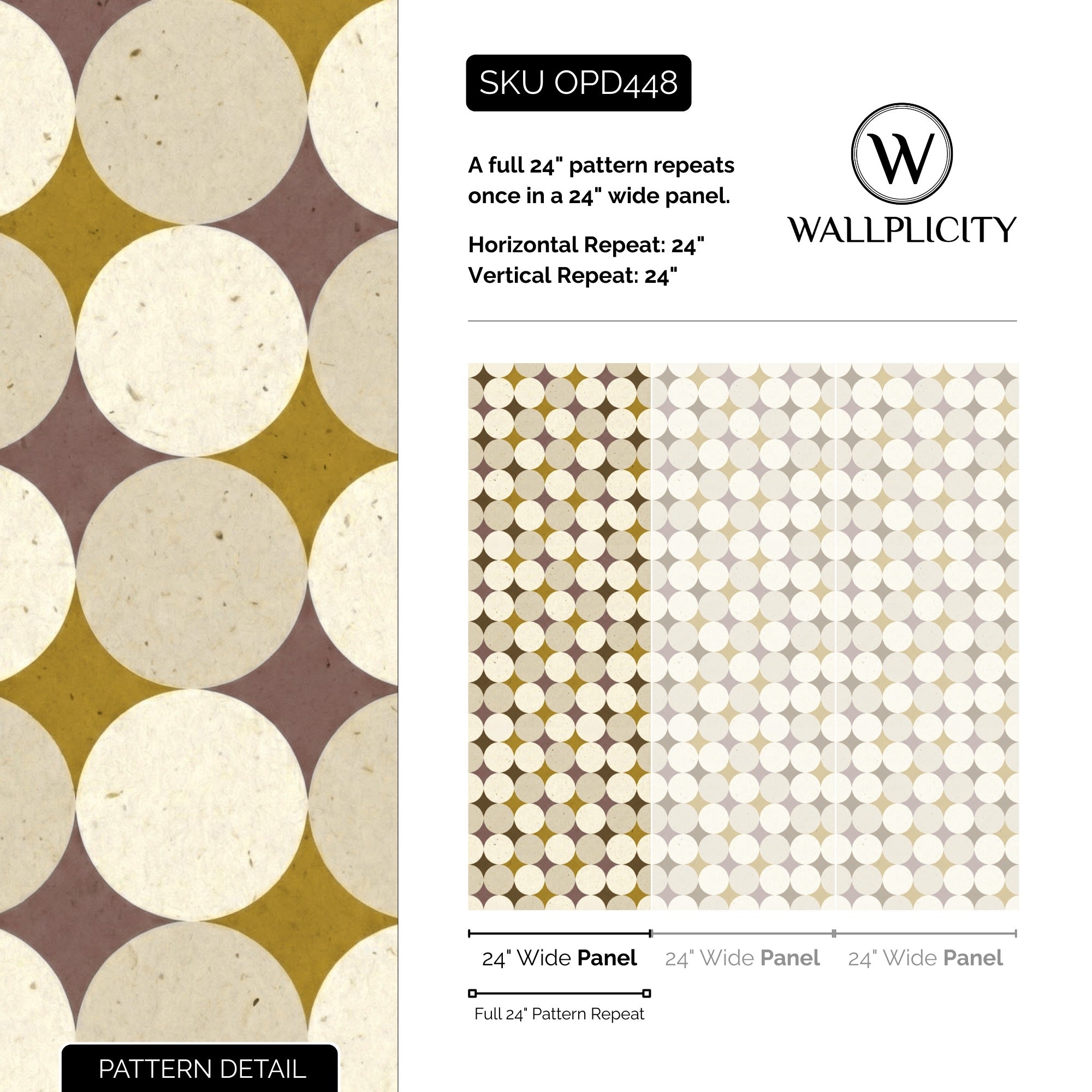 Olive Orbit wallpaper pattern detail and repeat size