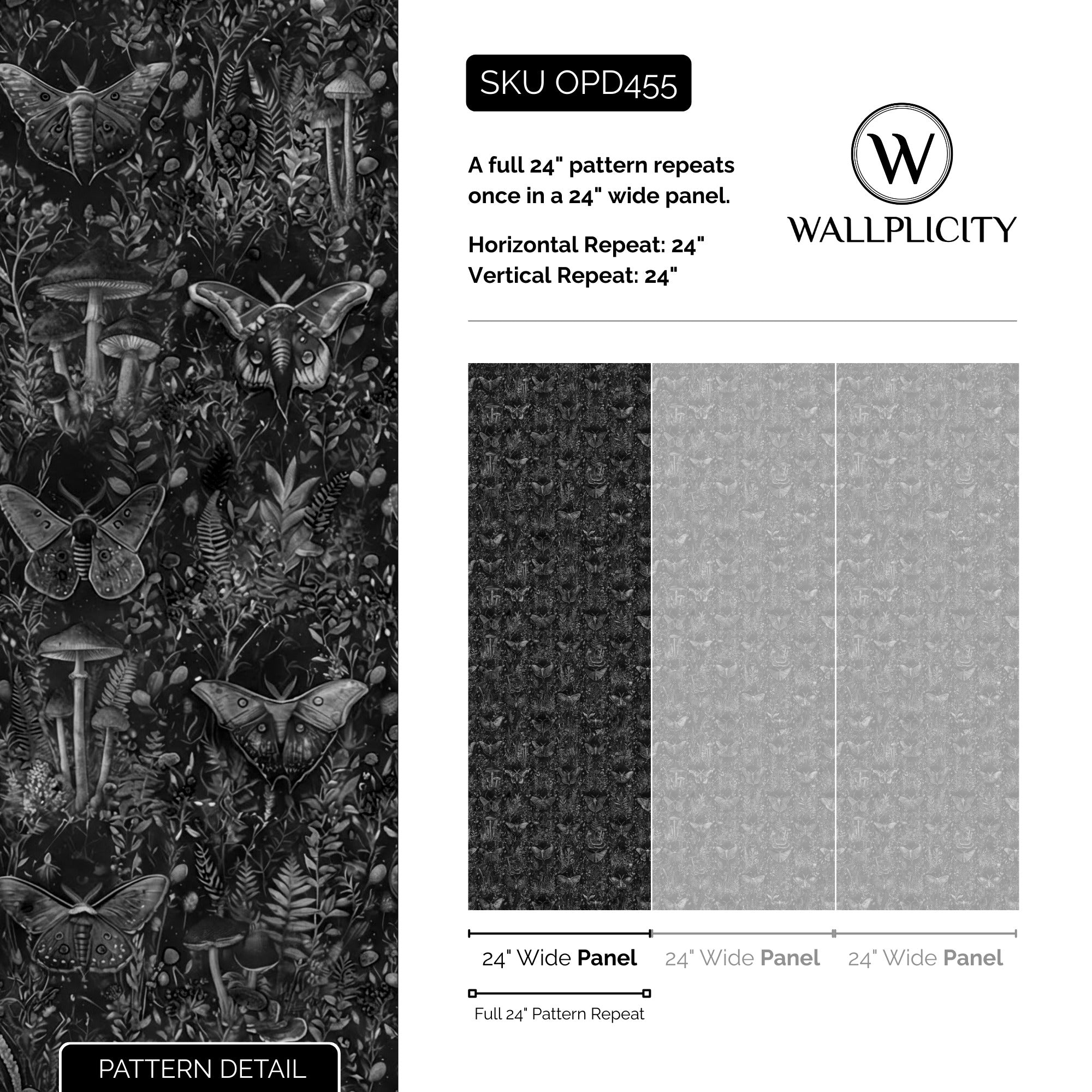 Midnight Academia wallpaper pattern detail and repeat size