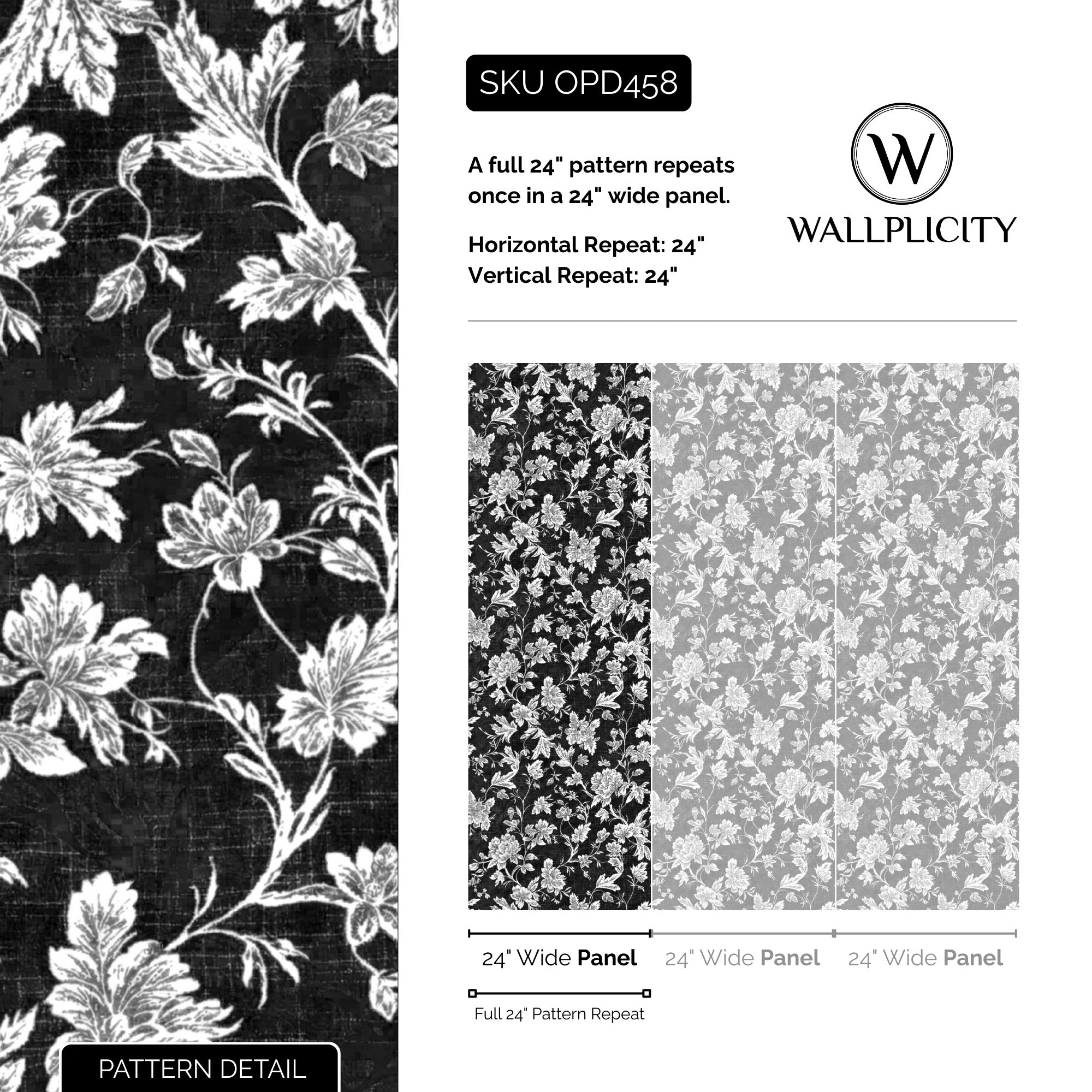 Noir Bouquet wallpaper pattern detail and repeat size