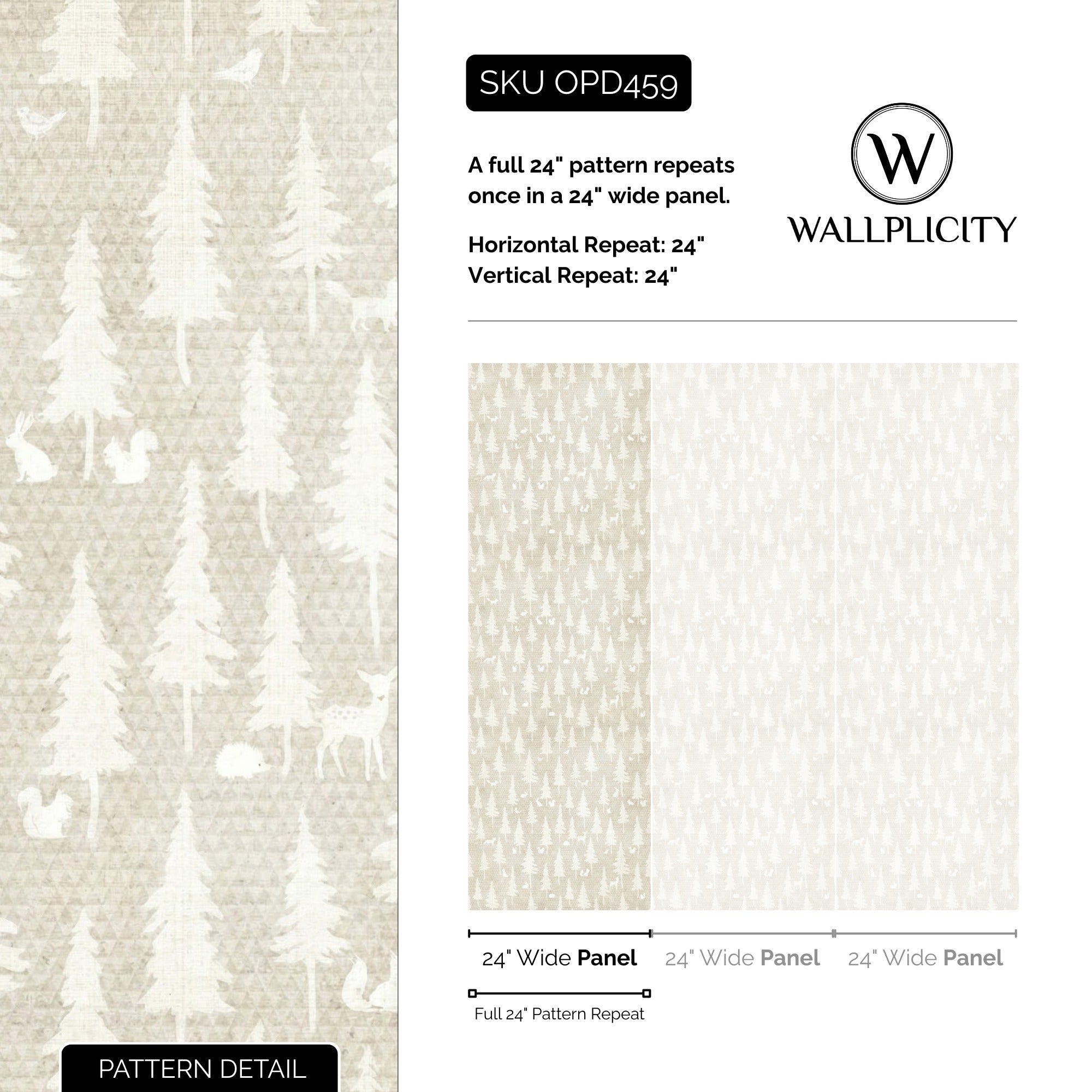 Quiet Woodland wallpaper pattern detail and repeat size