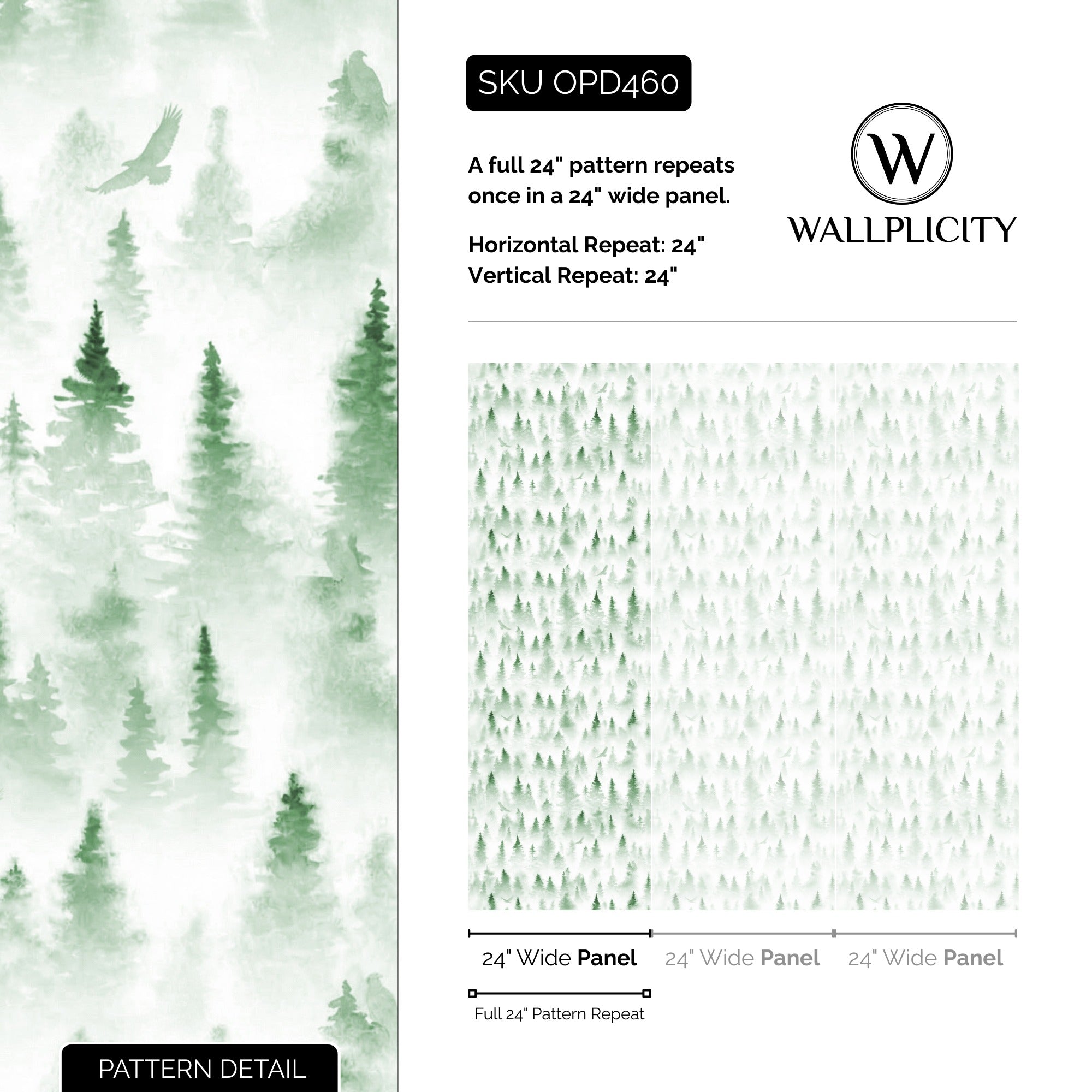 Evergreen Mist wallpaper pattern detail and repeat size