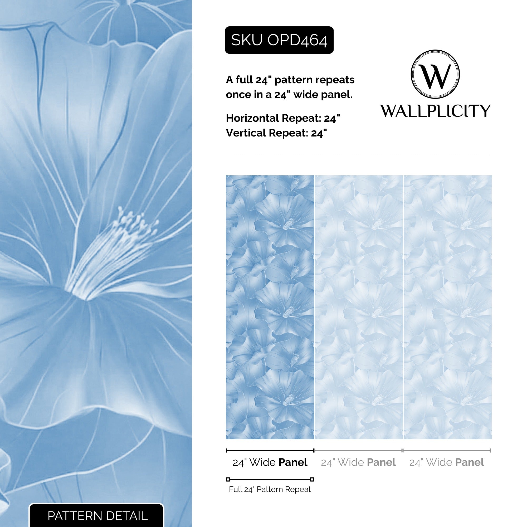 Bluebell Deco wallpaper pattern detail and repeat size