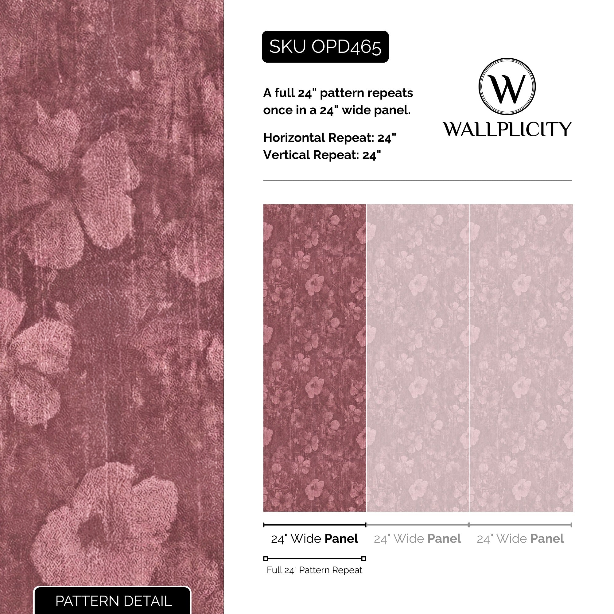Rose & Denim wallpaper pattern detail and repeat size