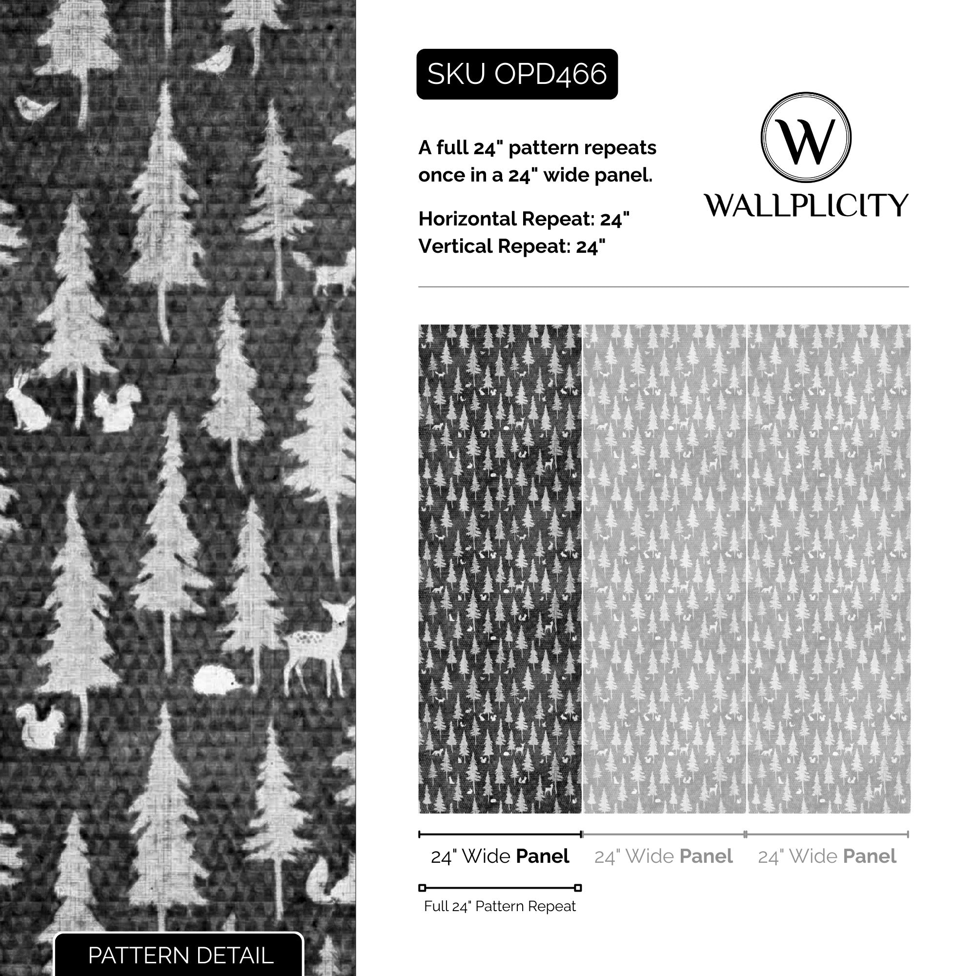 Night Woodland wallpaper pattern detail and repeat size