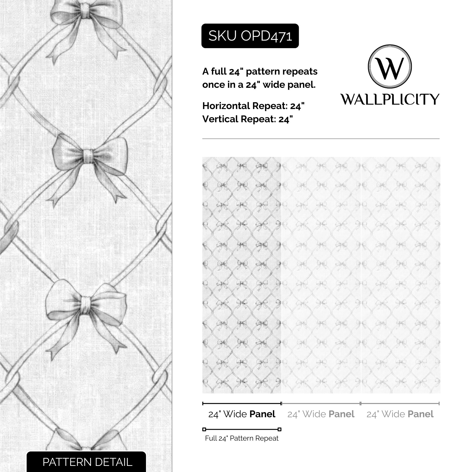 Tuxedo Bow wallpaper pattern detail and repeat size